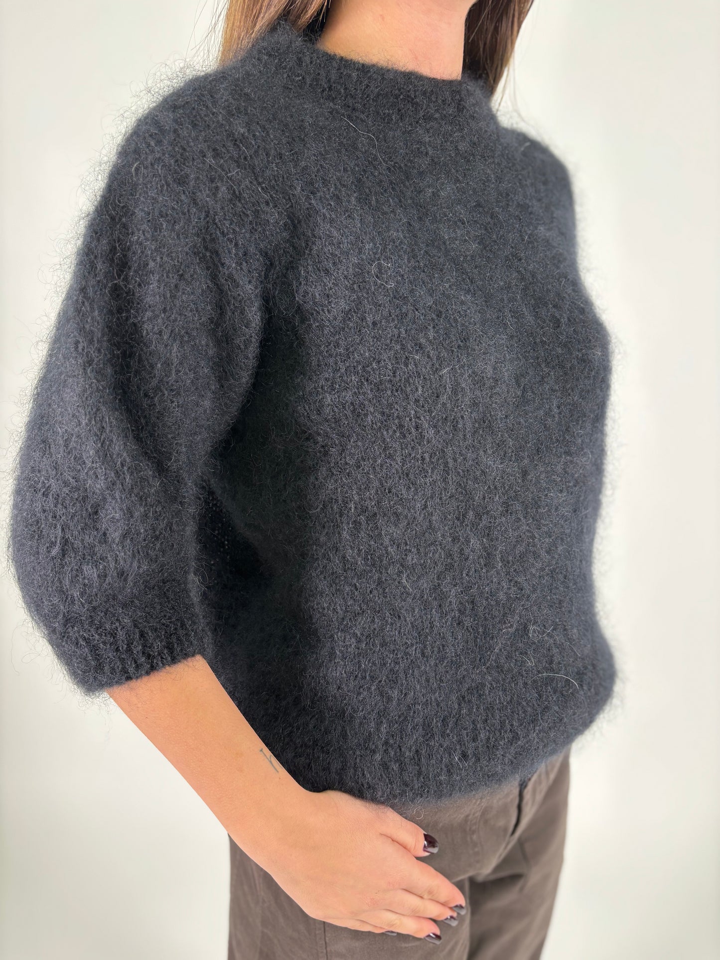 DIXIE maglia mohair m/corta NERO