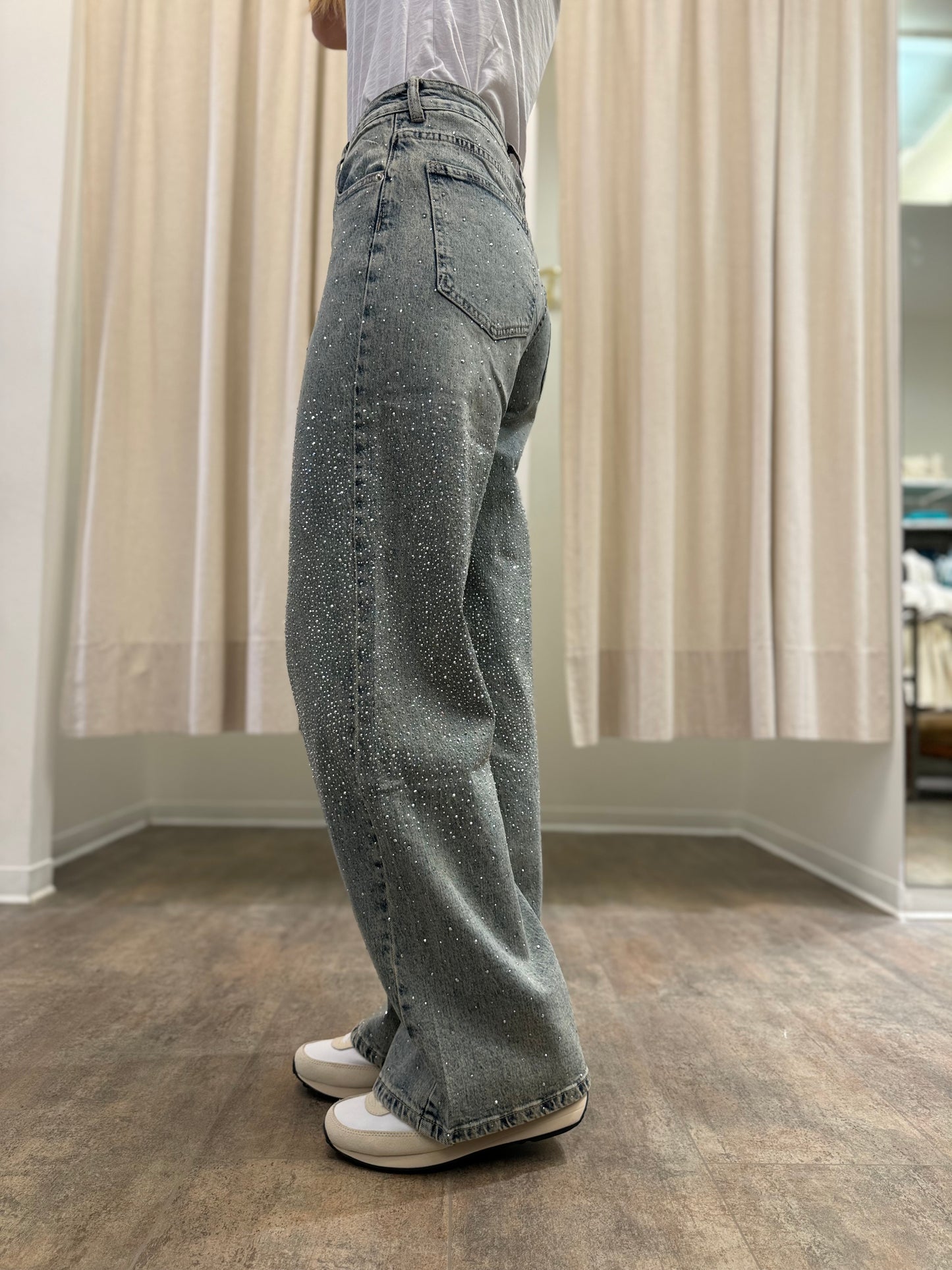 Susy Mix Jeans a palazzo delavè con appl.strass DENIM