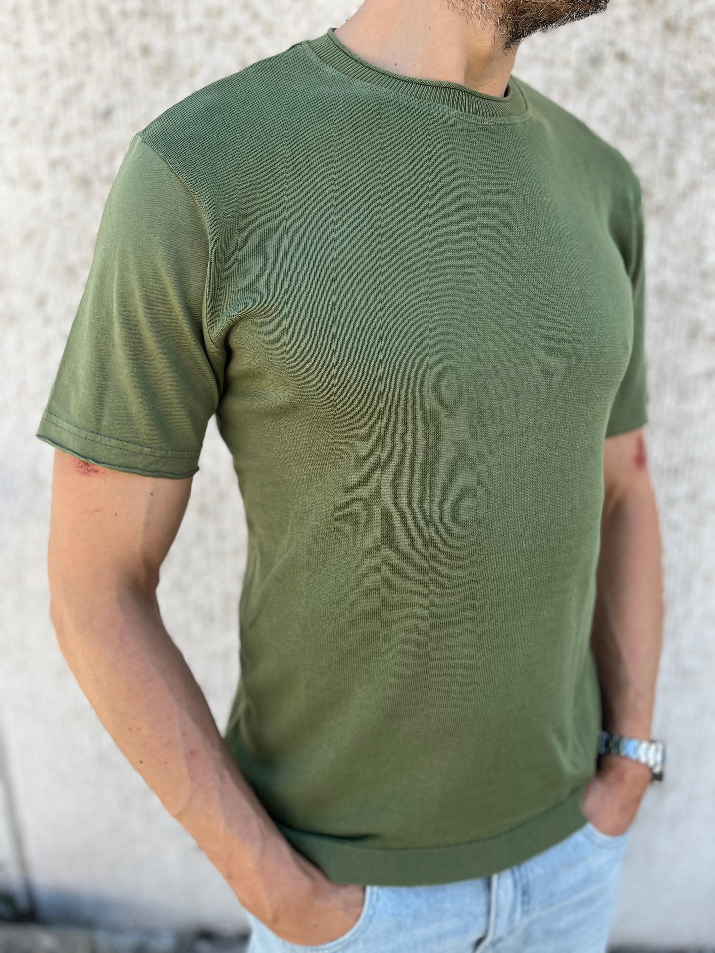 loft88 maglia manica corta in filo di cotone schiena liscia VERDE