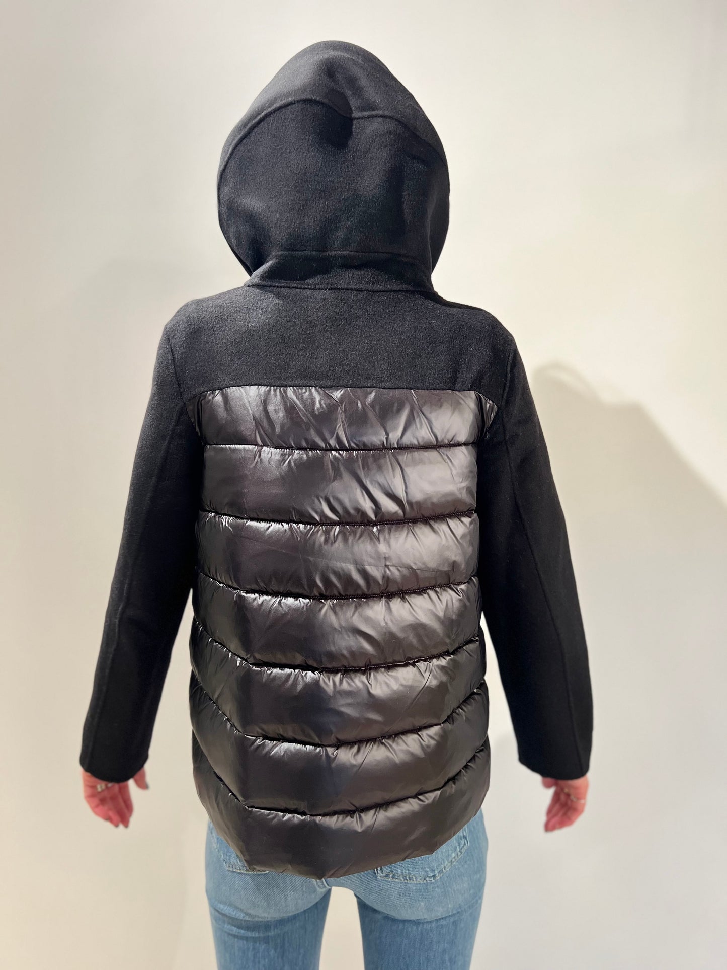 Bomboogie Cappotto corto in panno di lana e nylon NERO