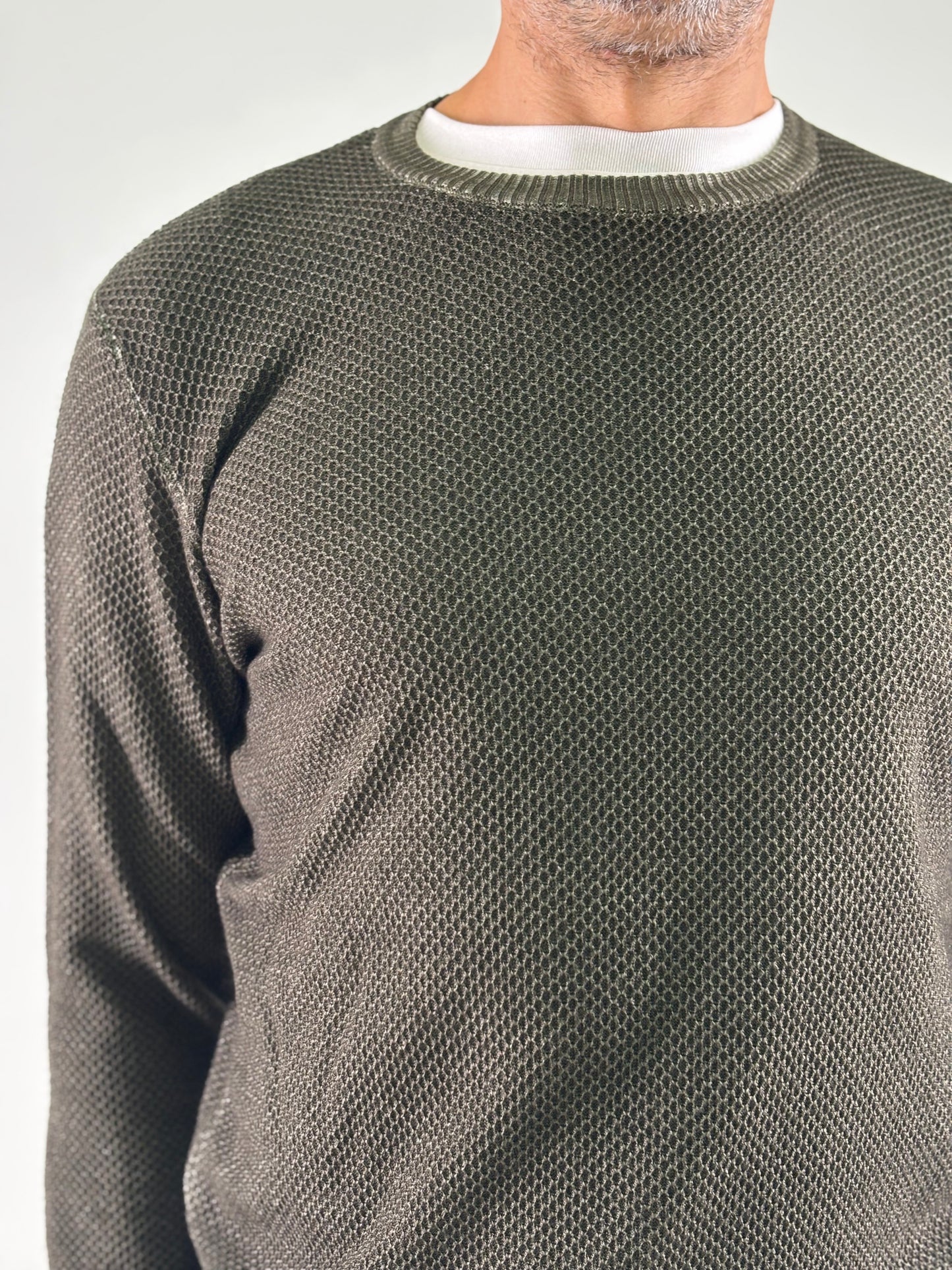 Sporting Mare Maglia girocollo nido d'ape in lana MILITARE