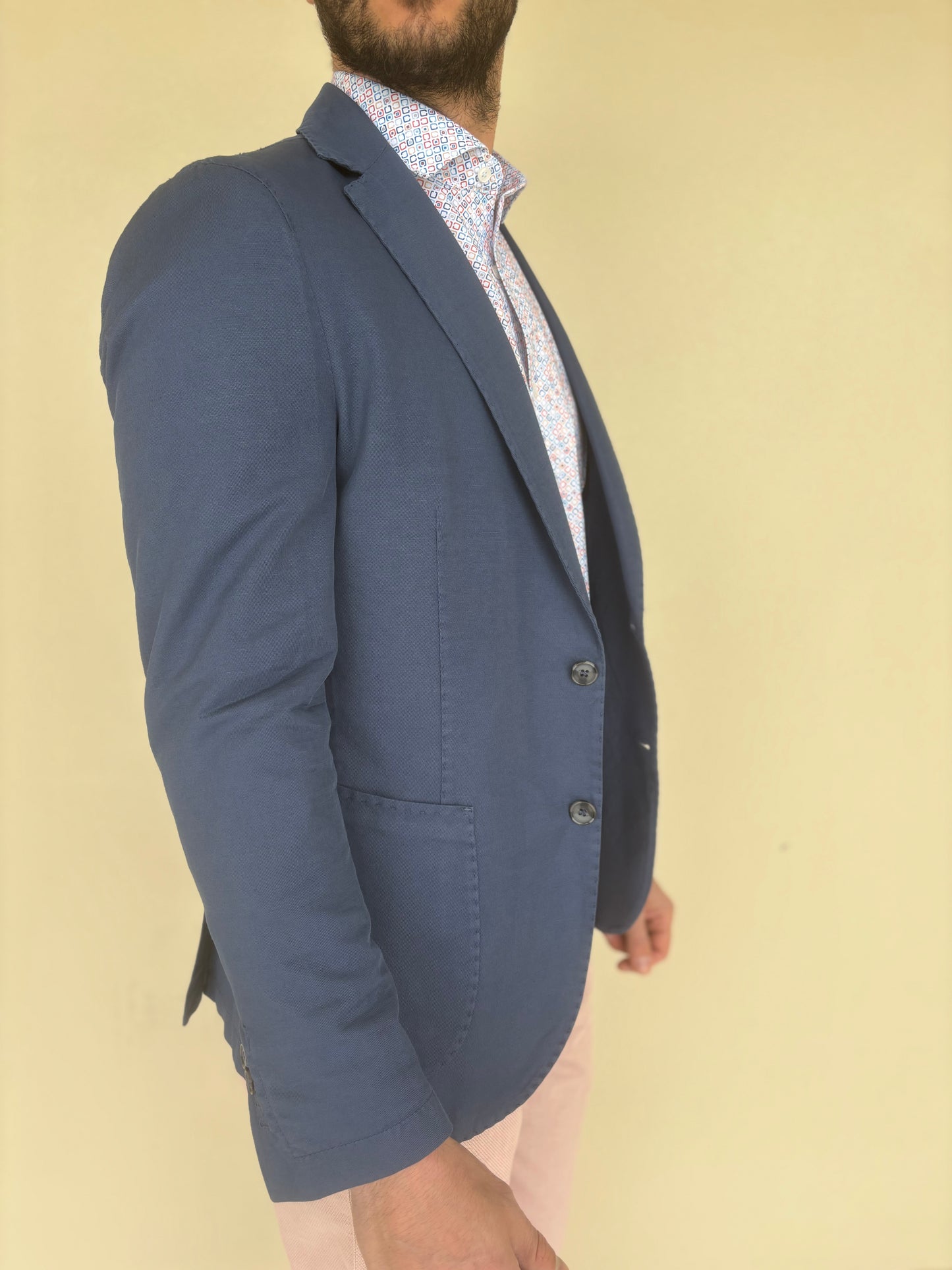 Loft88 giacca cotone-lino tasca toppa stretch INDACO