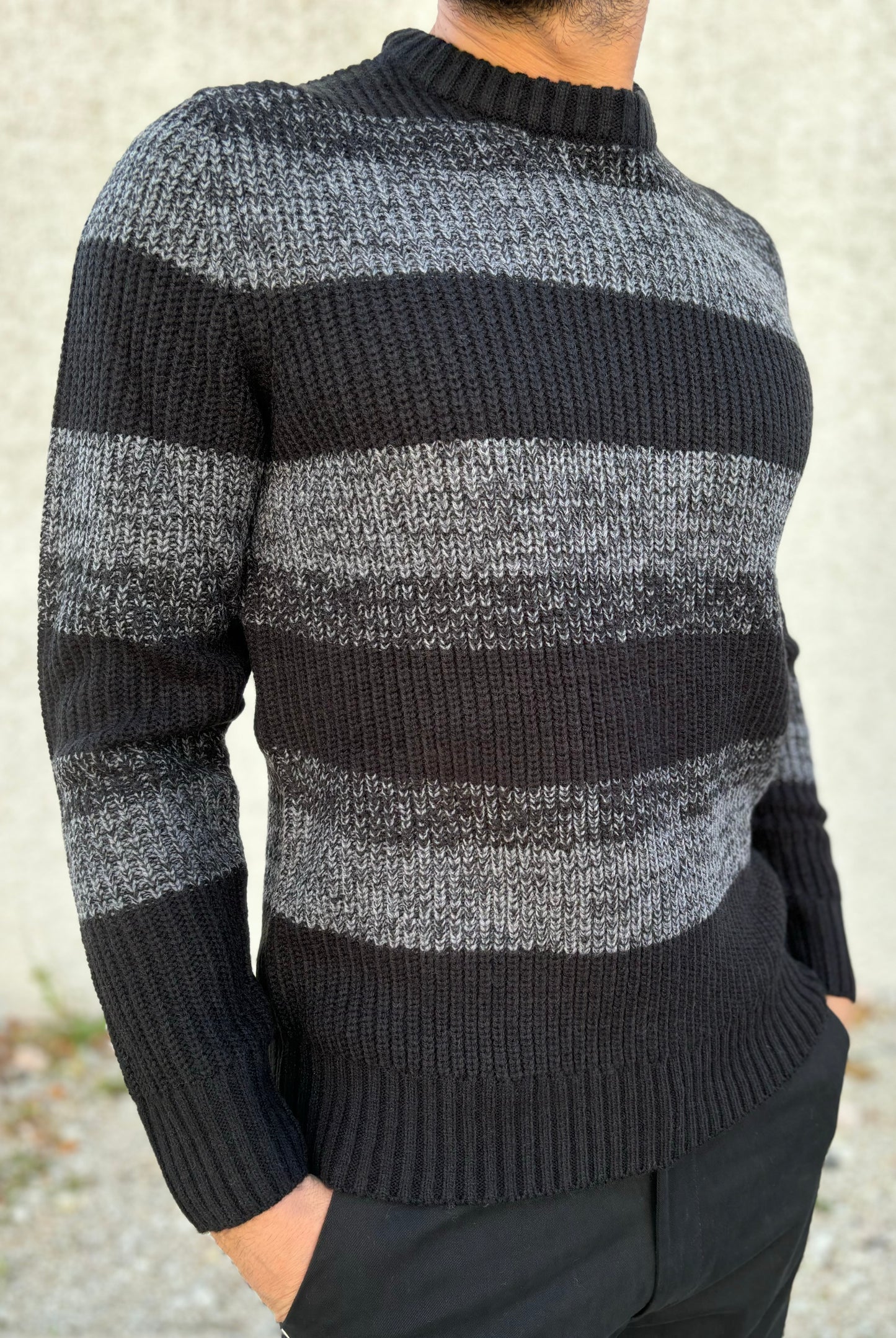 Loft88 Maglia girocollo a righe orizzontali NERO/GRIGIO