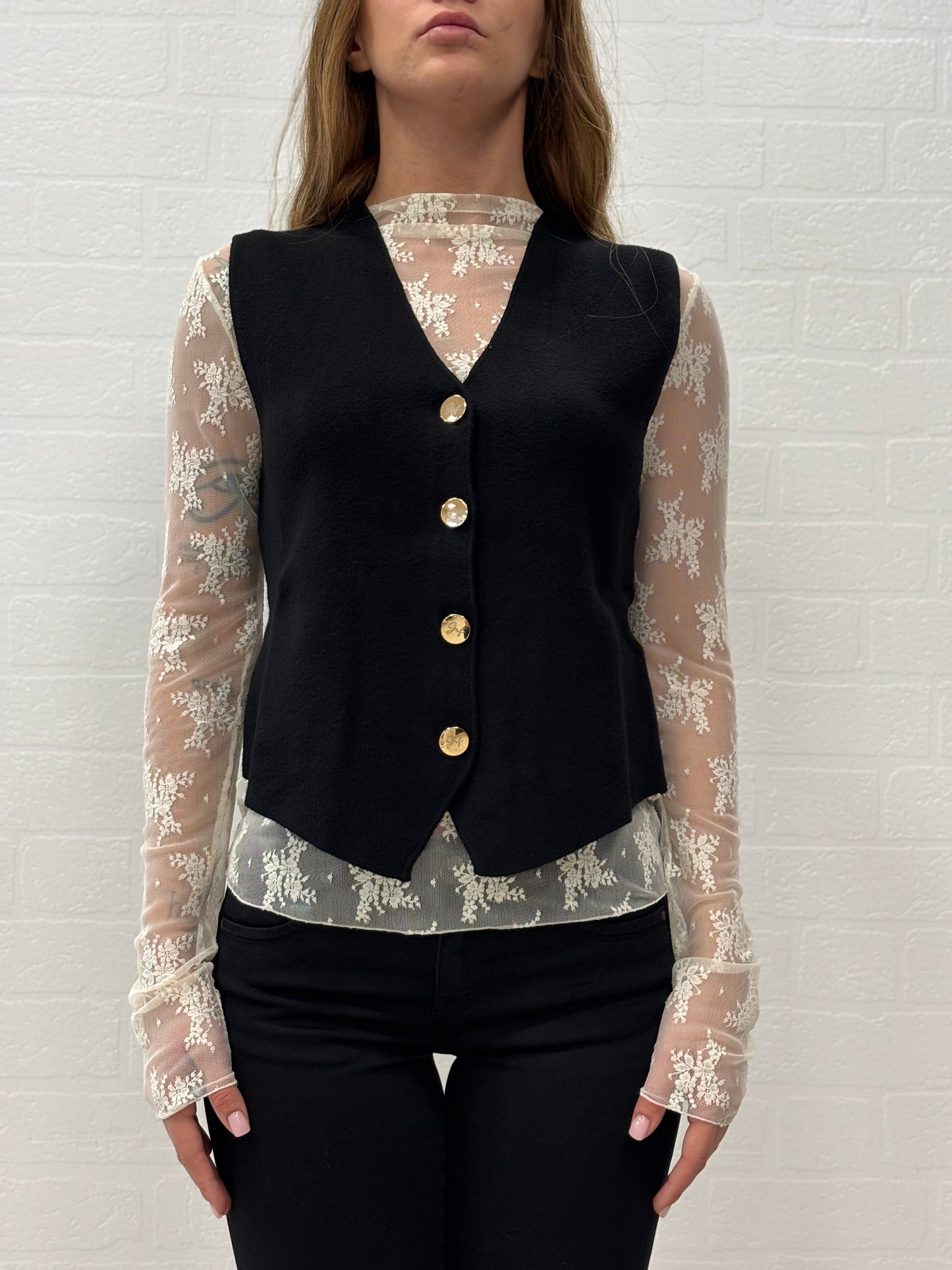 Griffai Gilet in maglia con bottoni oro NERO