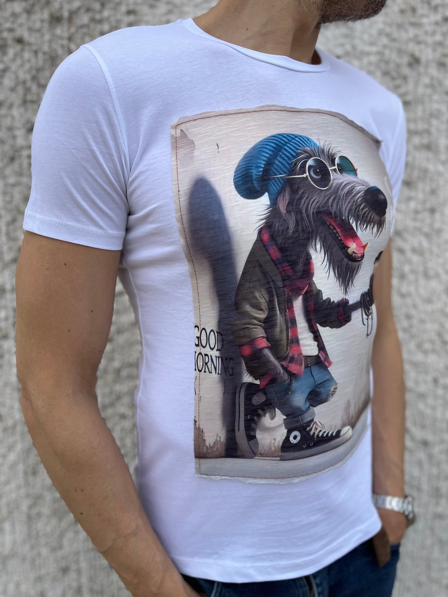 Trepuntonove t-shirt mm cane cappello occhiali BIANCO