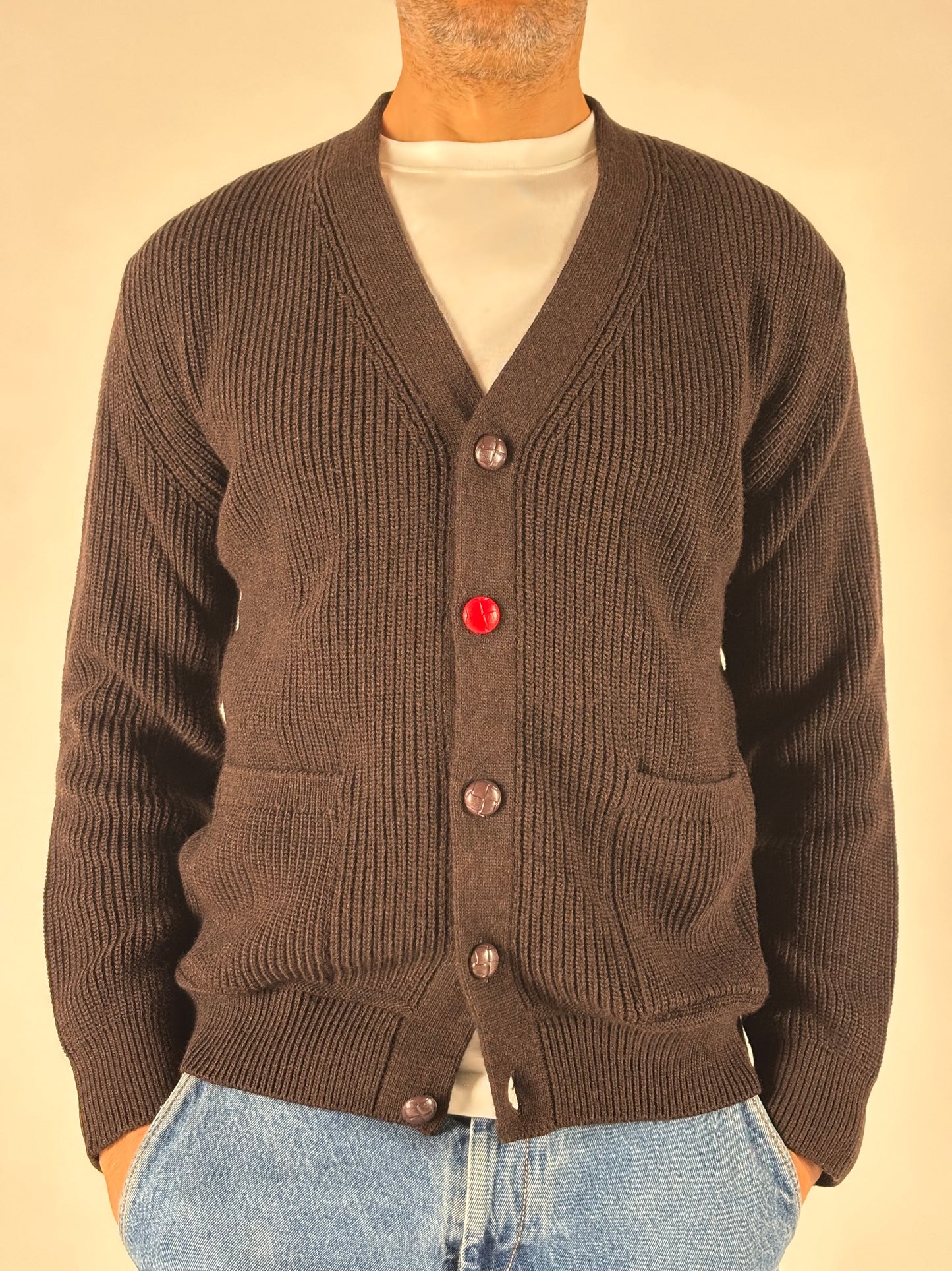 Seinse Cardigan ml V con un bottone rosso MARRONE