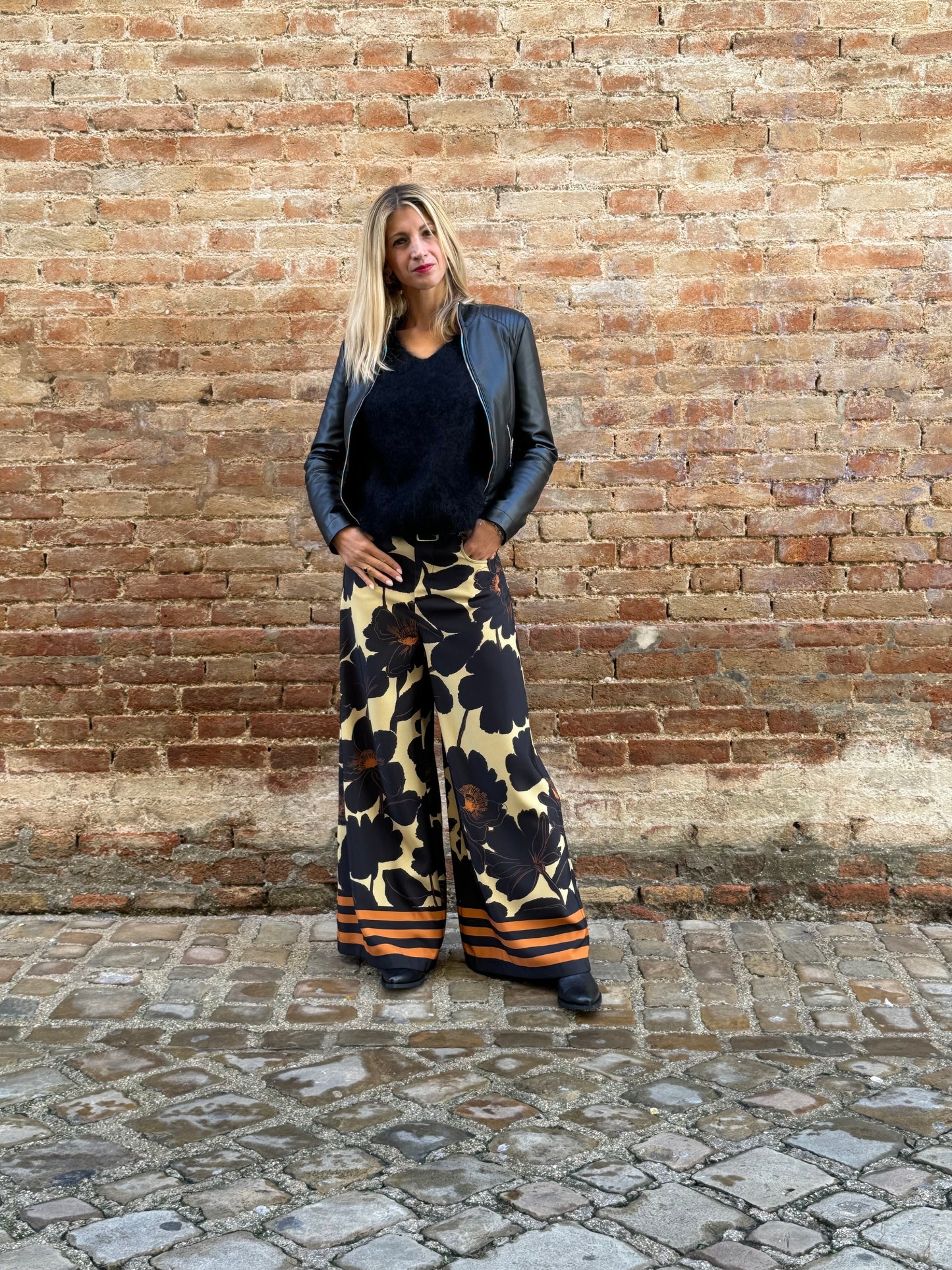 Dixie pantalone largo a fantasia floreale BEIGE NERO