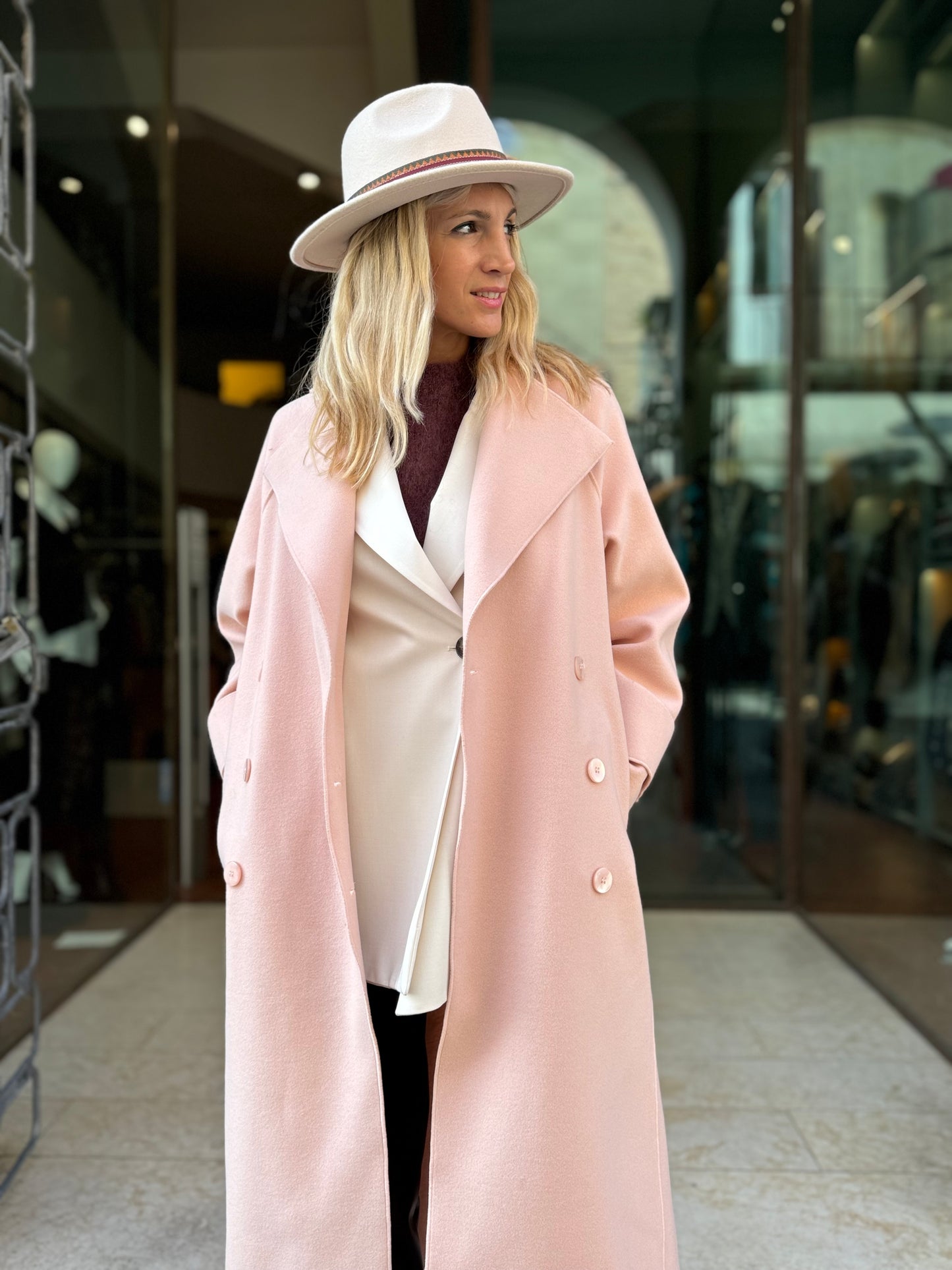 Merci Cappotto lana con rever over doppiopetto ROSA