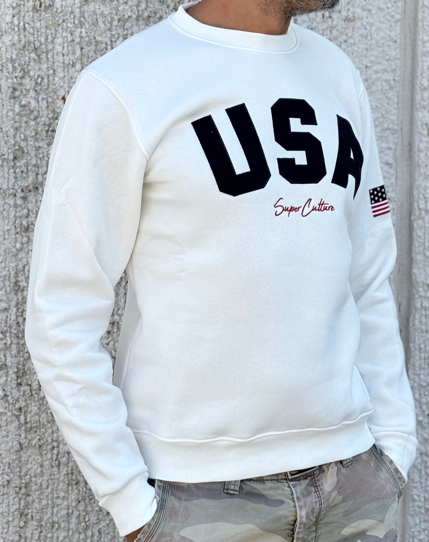 Superculture Felpa girocollo USA BIANCO