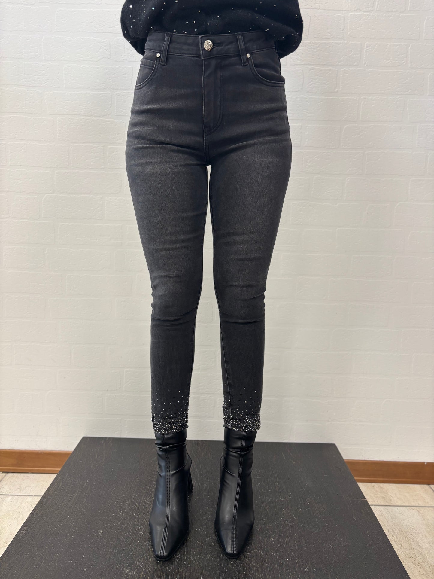 Take Two Jeans con punti luce alla caviglia NERO