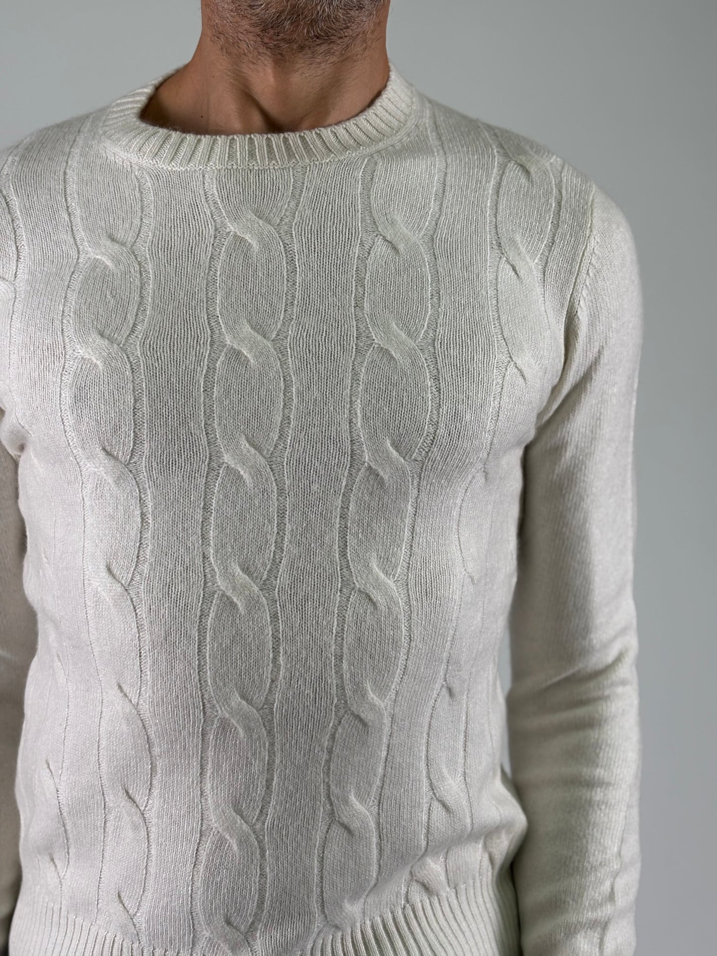 Loft88 Maglia girocollo trama trecce lana/cashmere PANNA