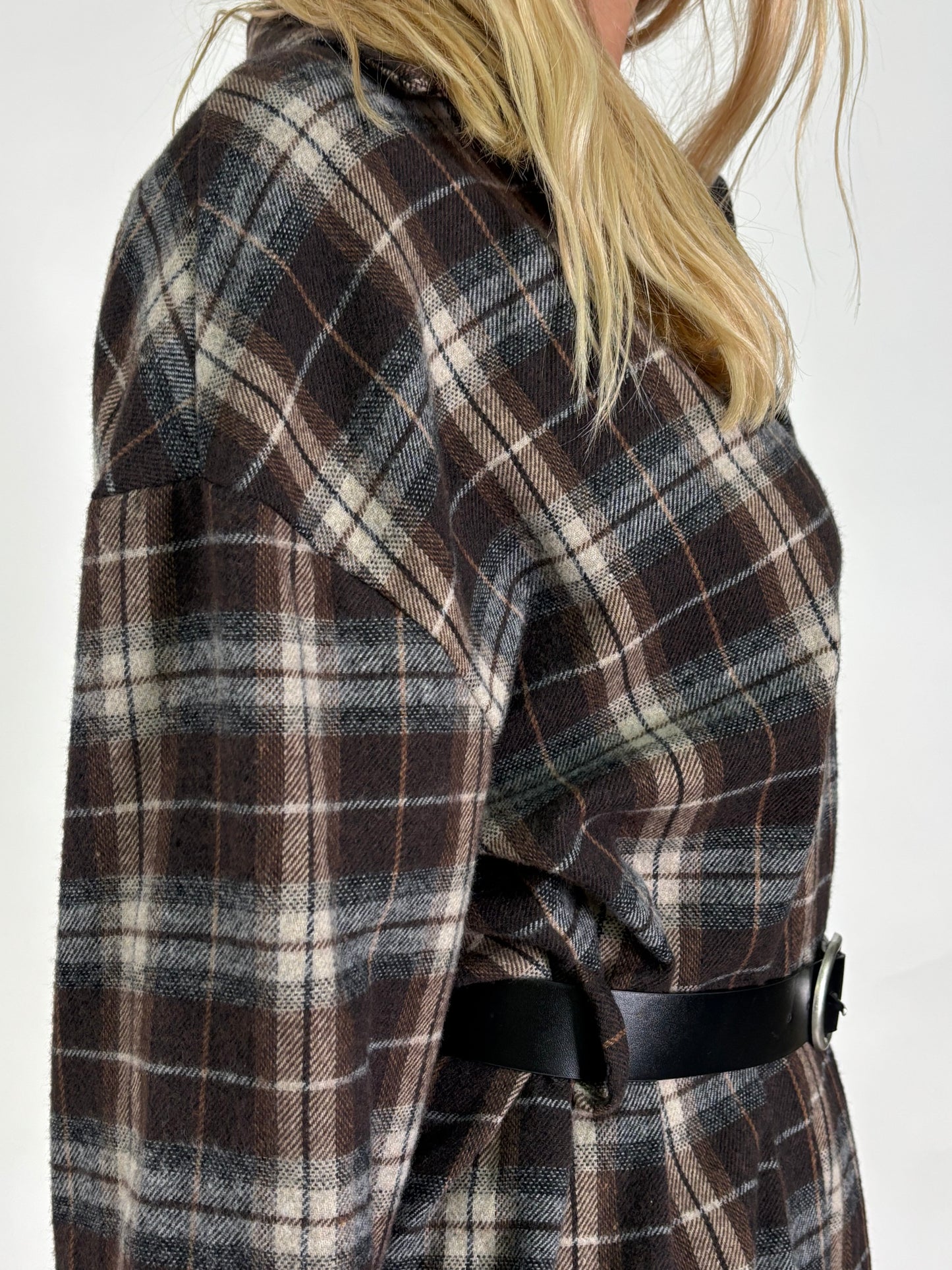 Susy Mix Camicia lunga in flanella a scacchi MARRONE/BEIGE