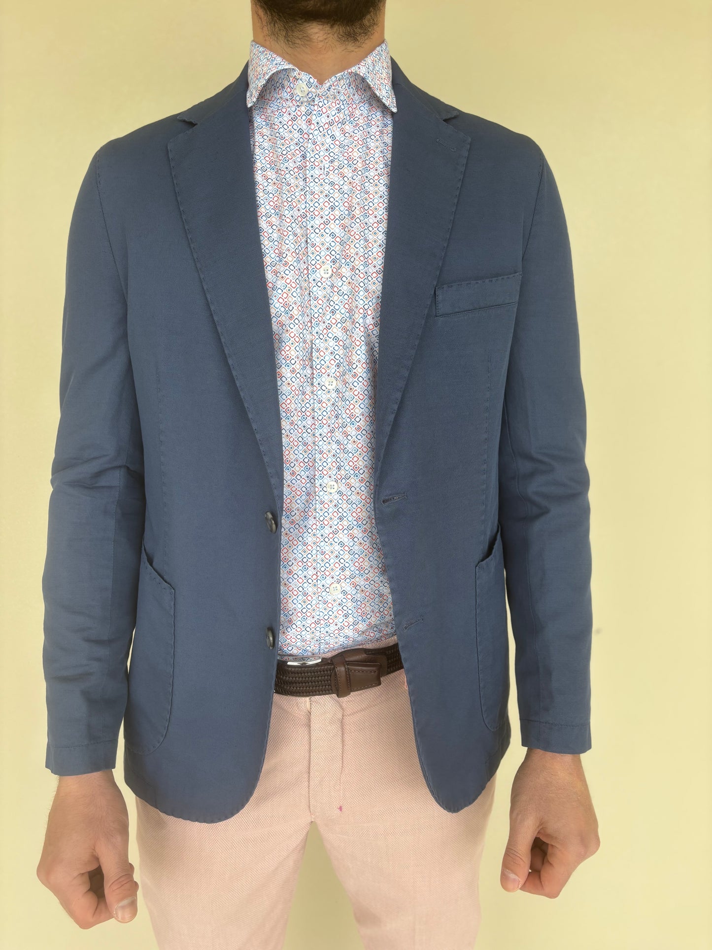Loft88 giacca cotone-lino tasca toppa stretch INDACO