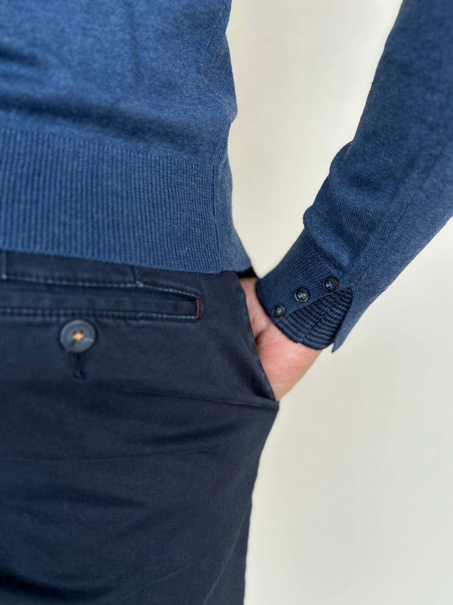 Loft88 Maglia misto lana girocollo doppio collo con polsini doppi con bottoni BLU DENIM