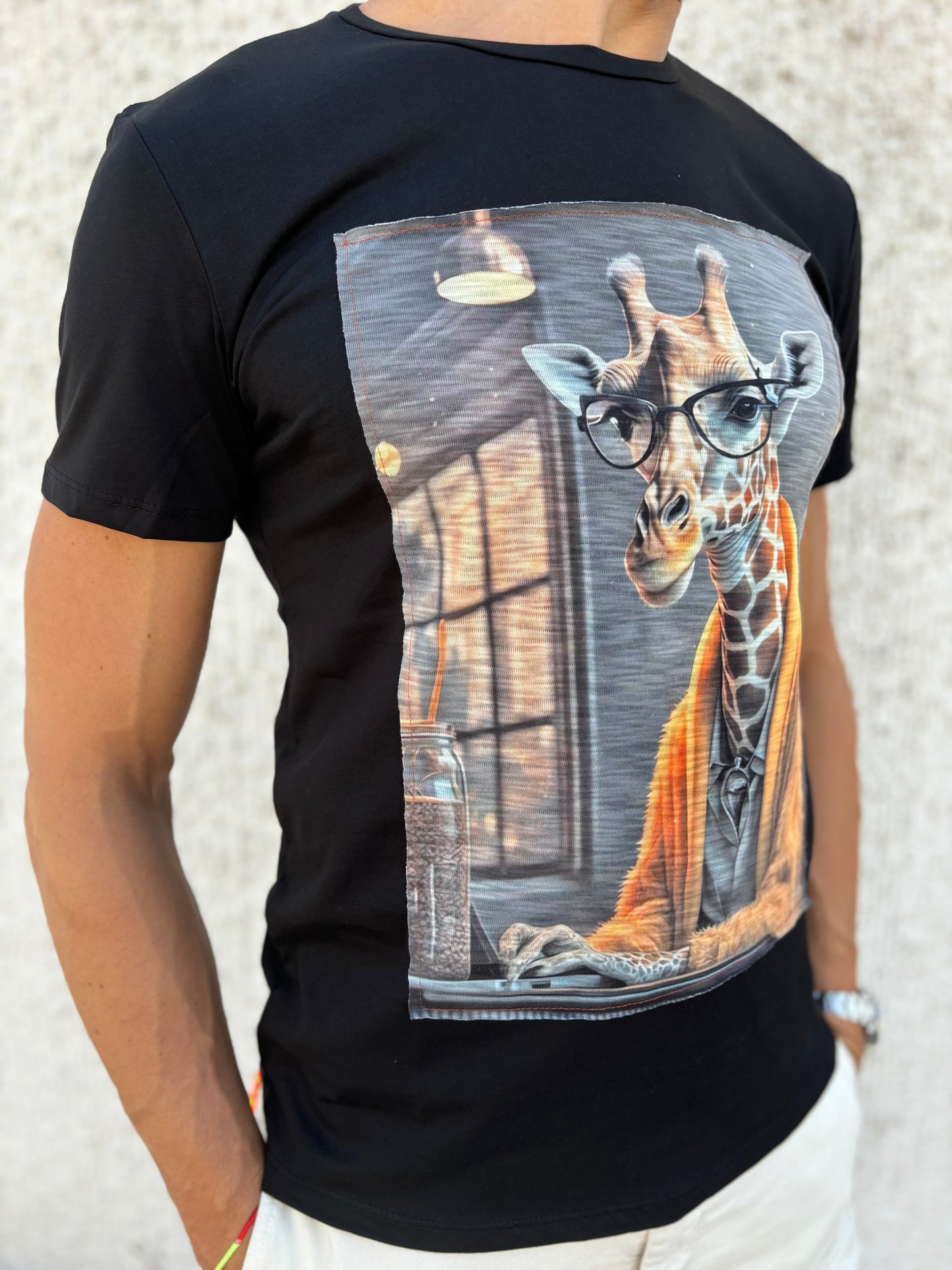 Trepuntonove t-shirt giraffa cardigan NERO