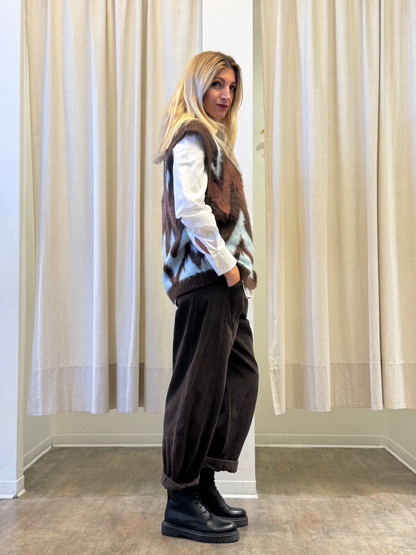 Tensione In Gilet V laminato fantasia MARRONE