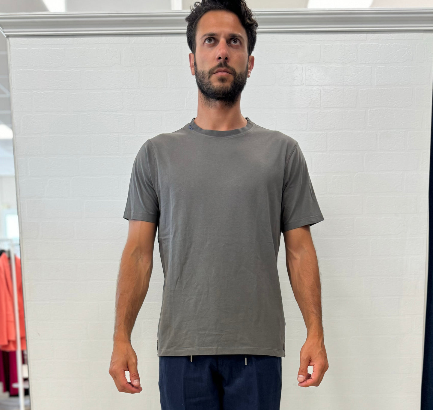 loft88 t-shirt mm collo piquet ricami GRIGIO