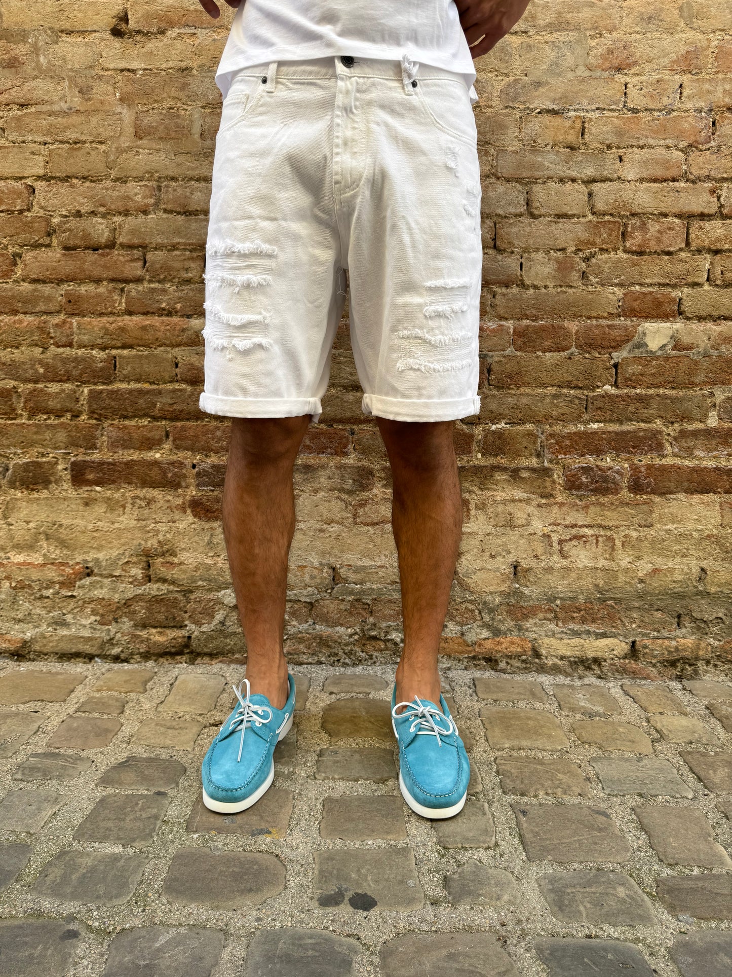 Frankie Malone bermuda jeans rotture BIANCO