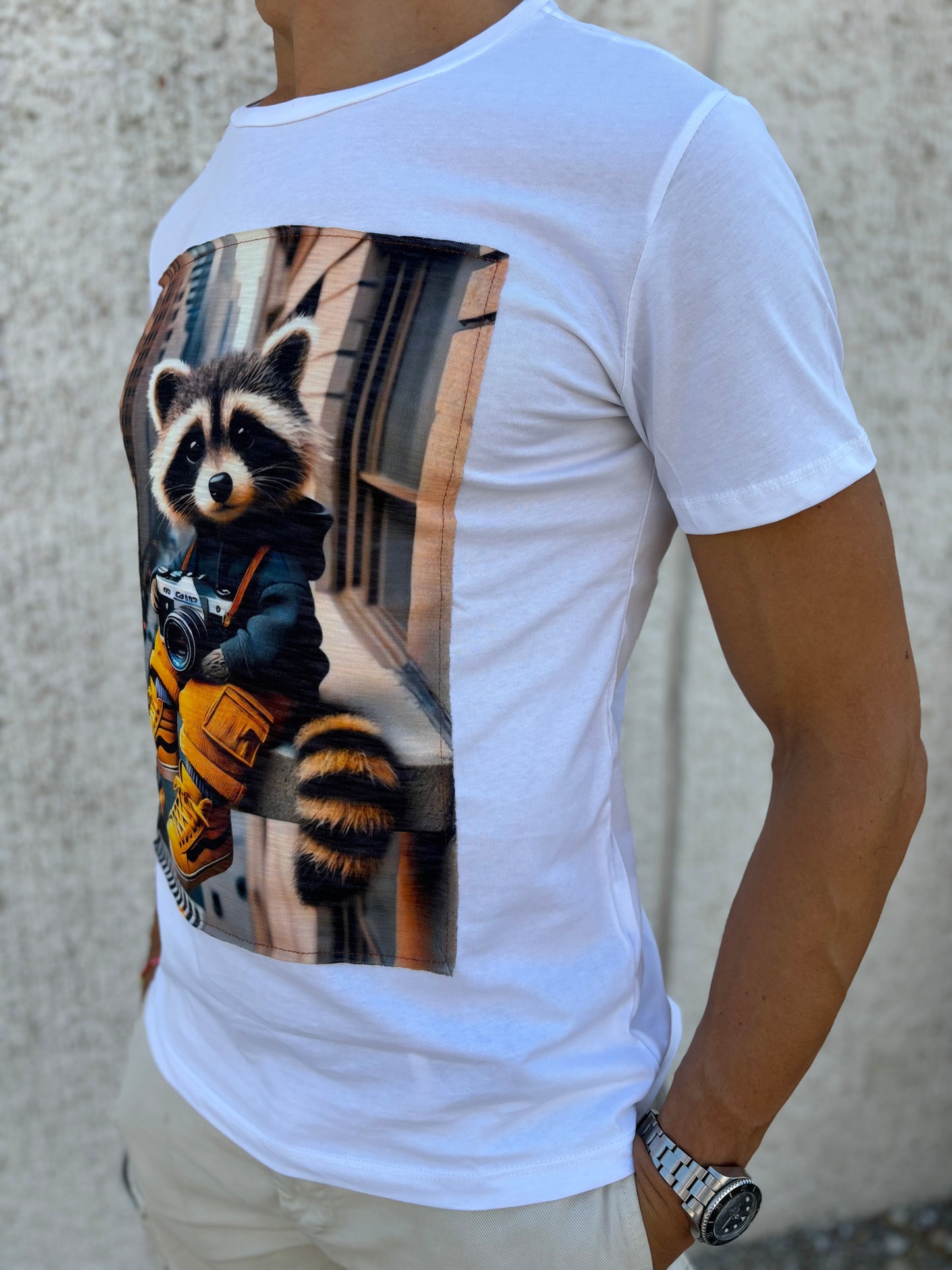 Trepuntonove t-shirt procione foto BIANCO