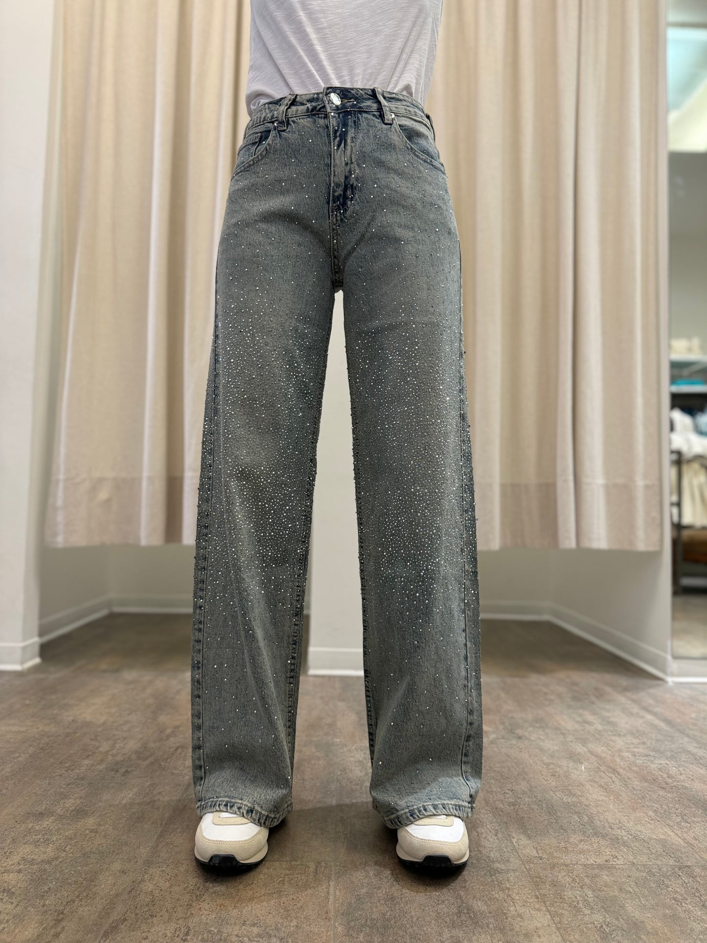 Susy Mix Jeans a palazzo delavè con appl.strass DENIM