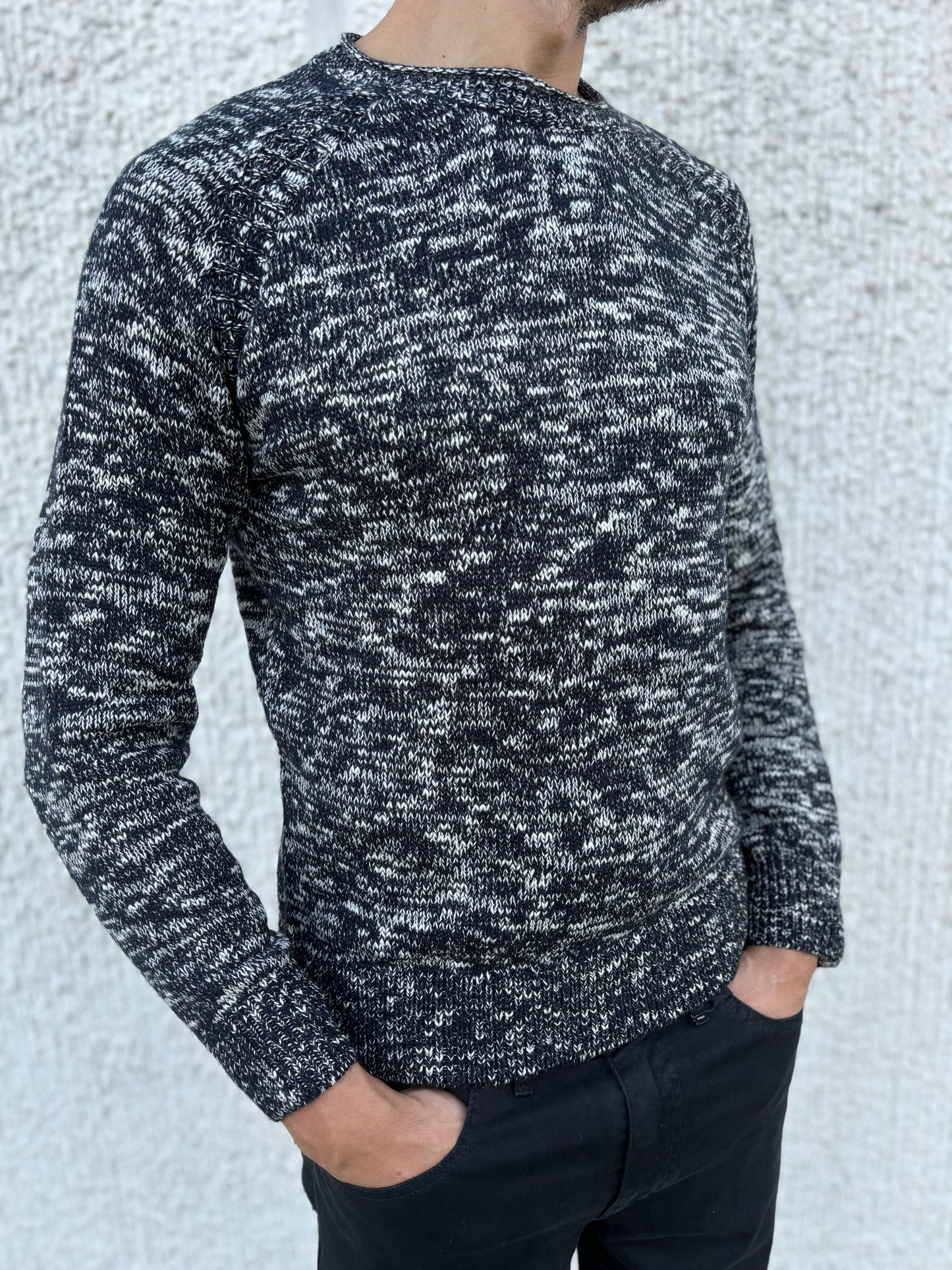 Loft88 Maglia girocollo misto lana bicolor BIANCO/NERO