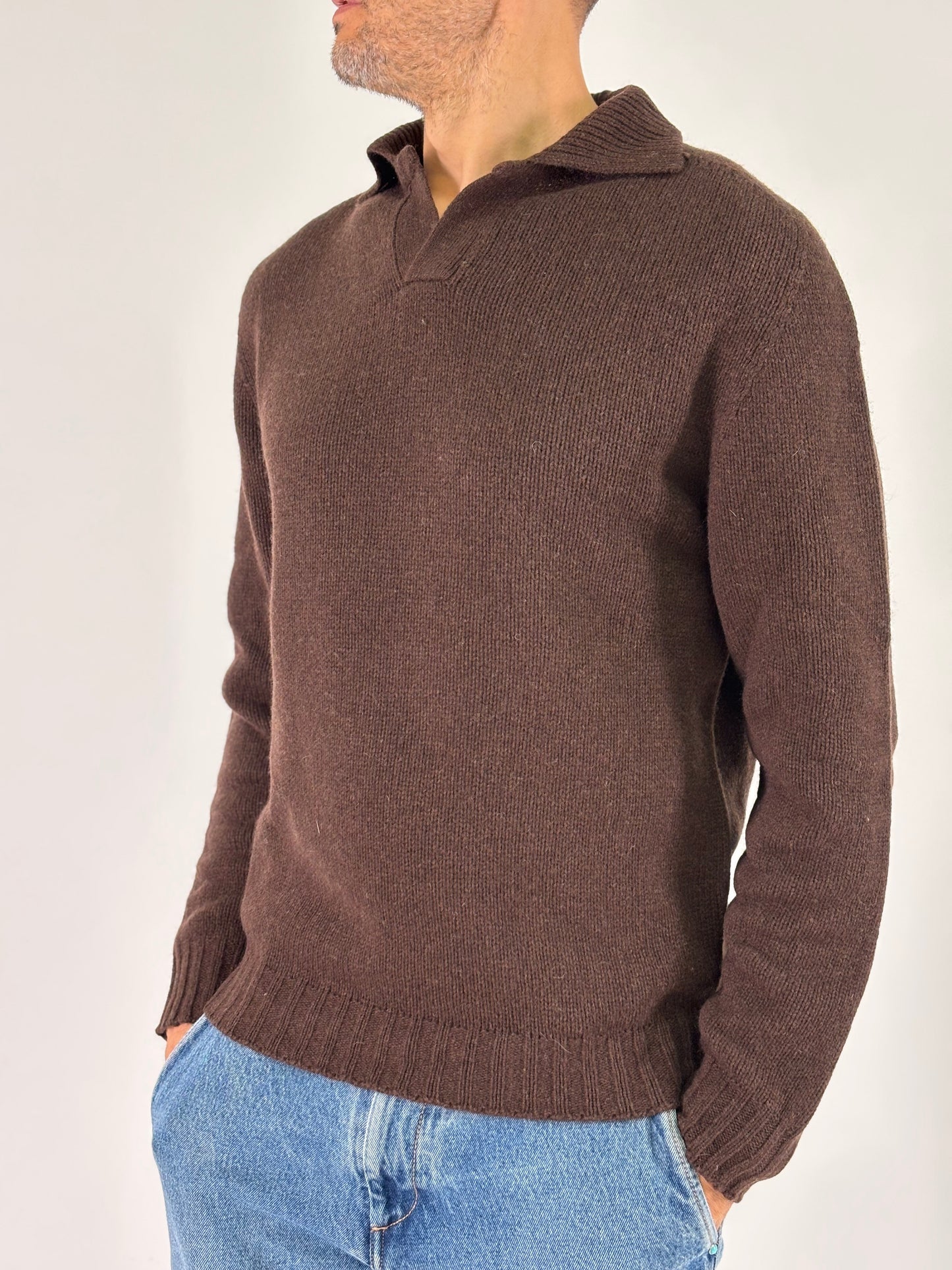 In the Box Maglia ml in lana con colletto MARRONE