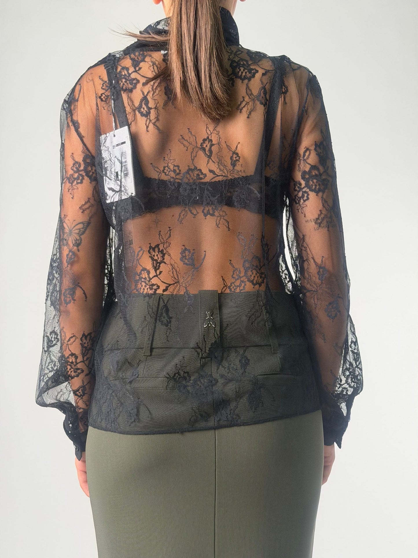 Maglia ml collo alto in pizzo trasparente