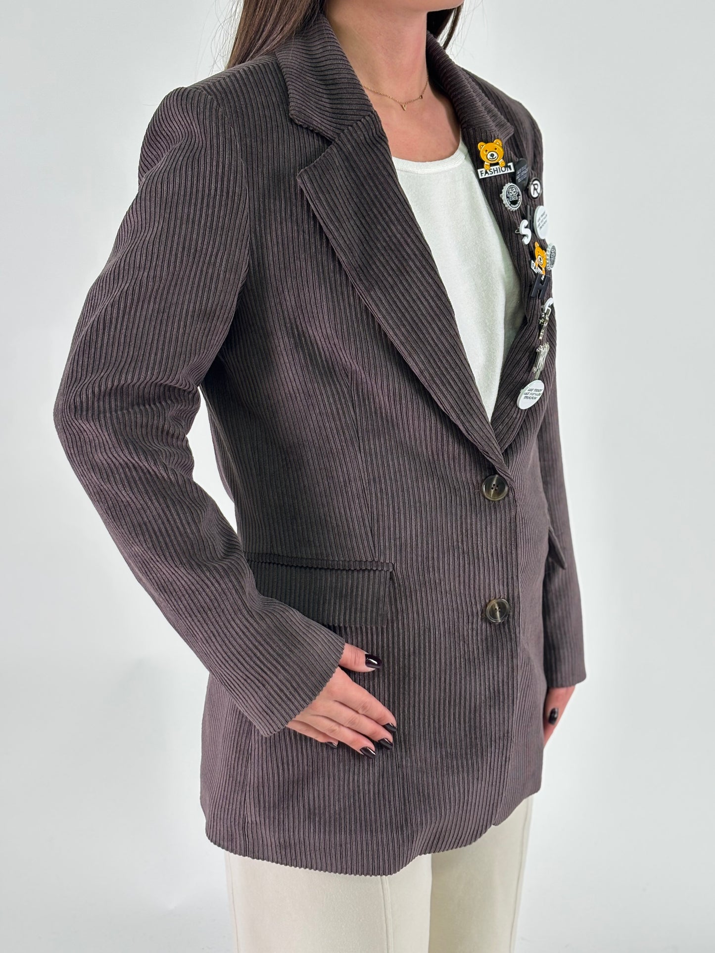 Tensione In giacca con spille velluto MARRONE