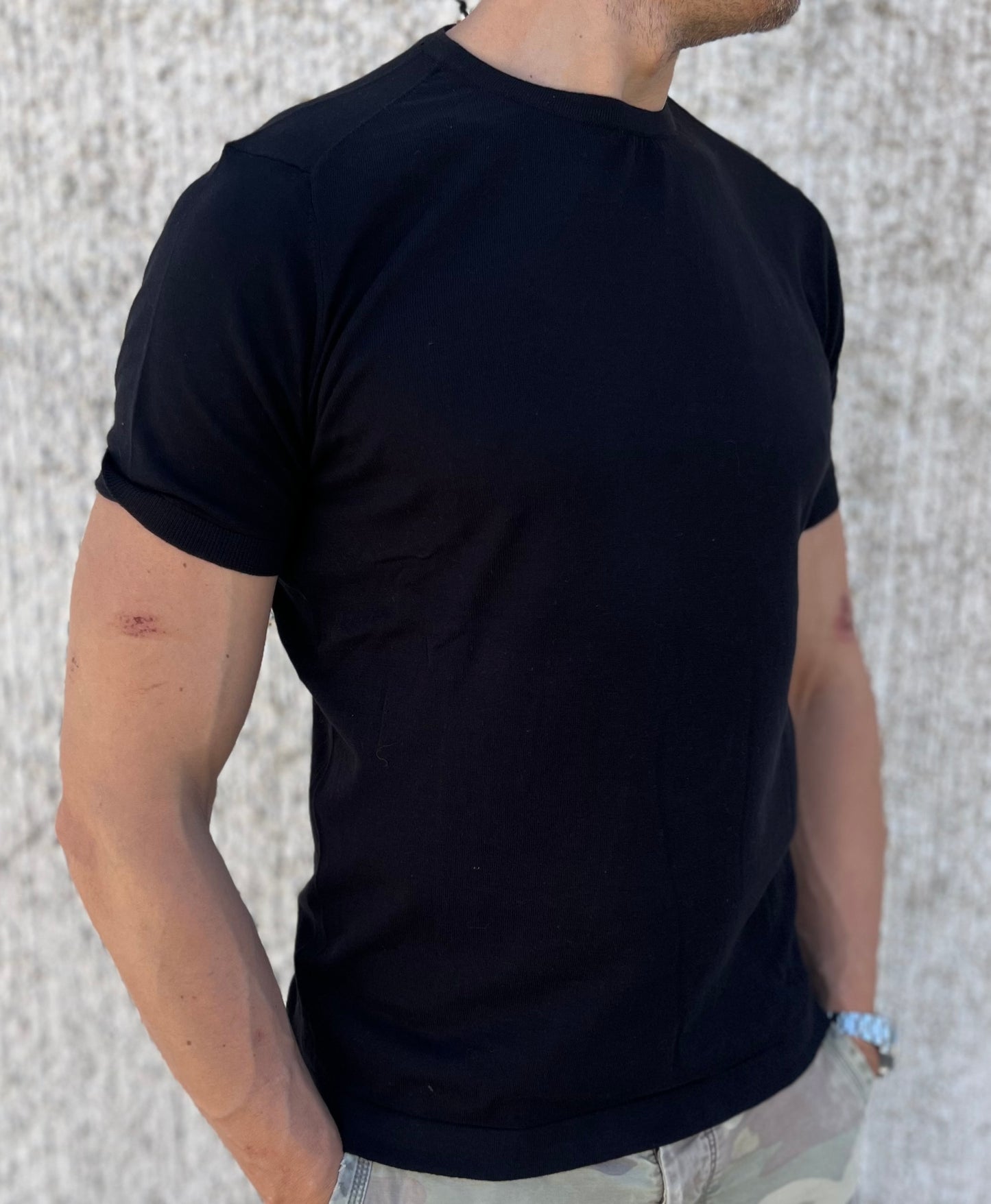 loft88 maglia manica corta in filo di cotone NERO