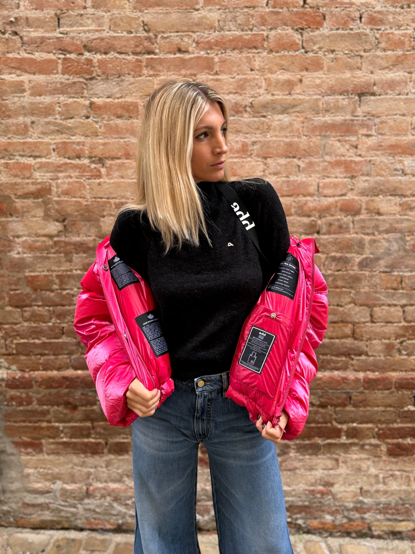 Add Bomber in nylon ultrashiny con cappuccio FUCSIA