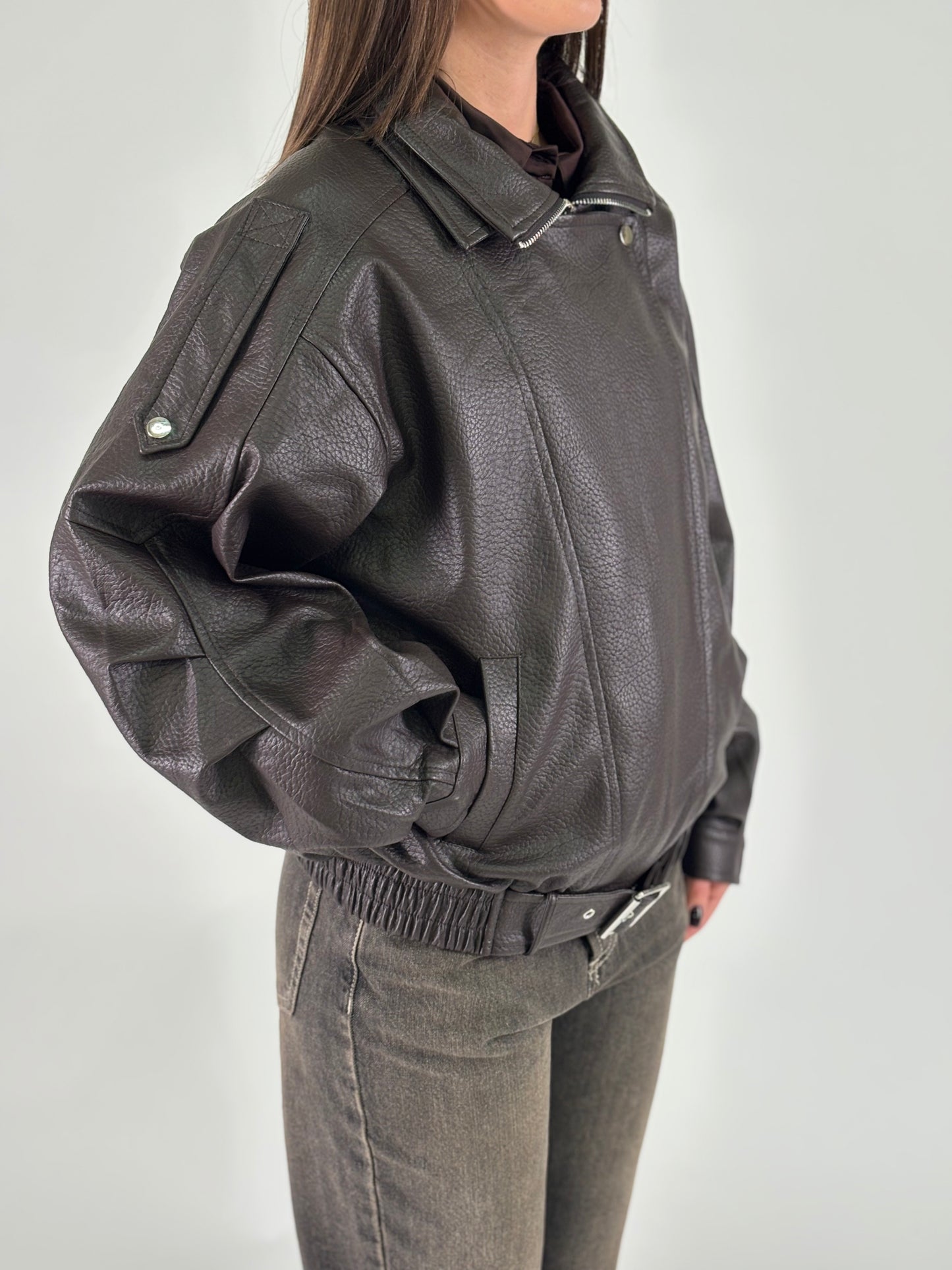 Susy Mix Giubbino chiodo simil pelle over MORO