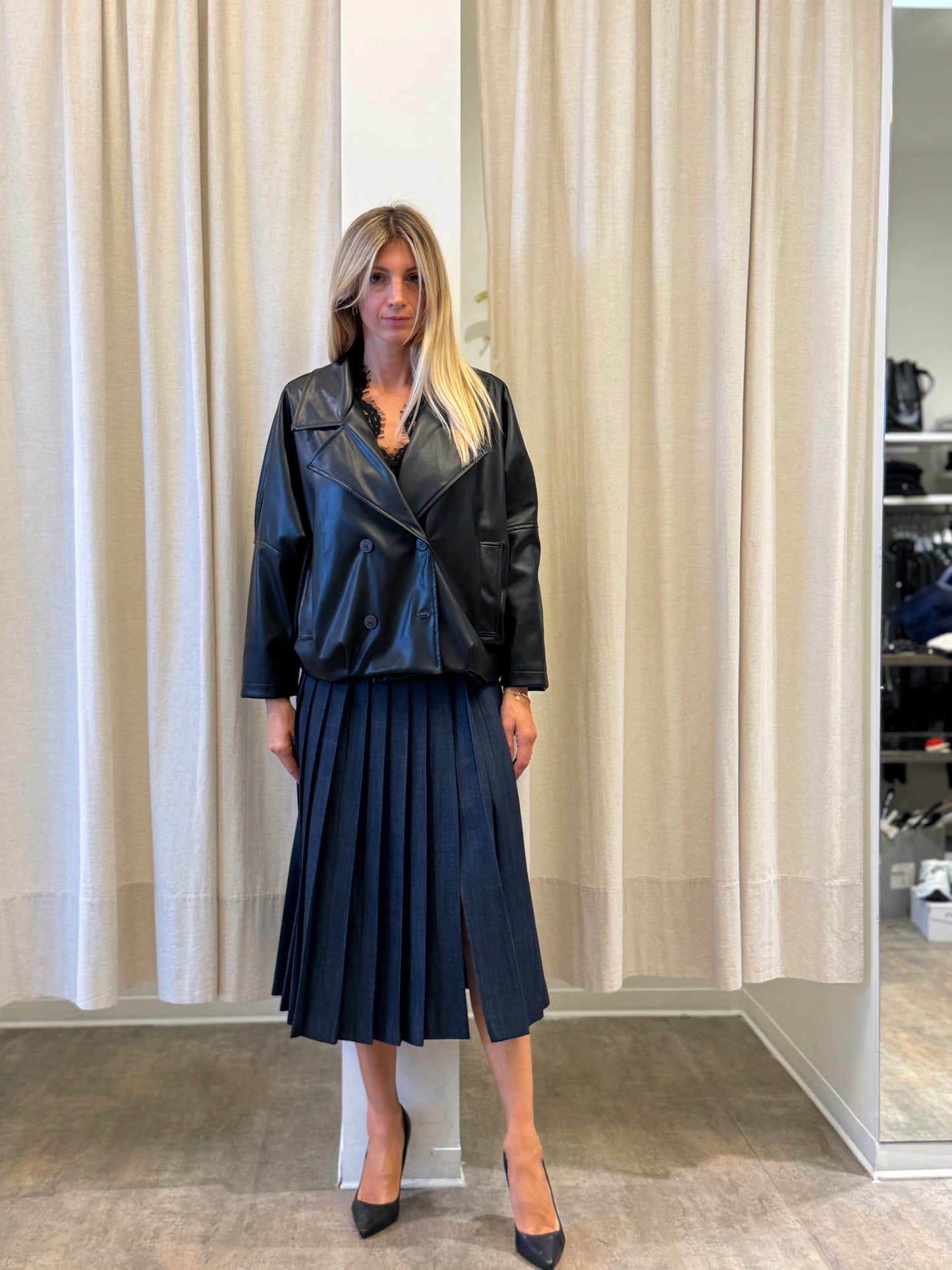 Haveone Giubbino ecopelle cropped NERO