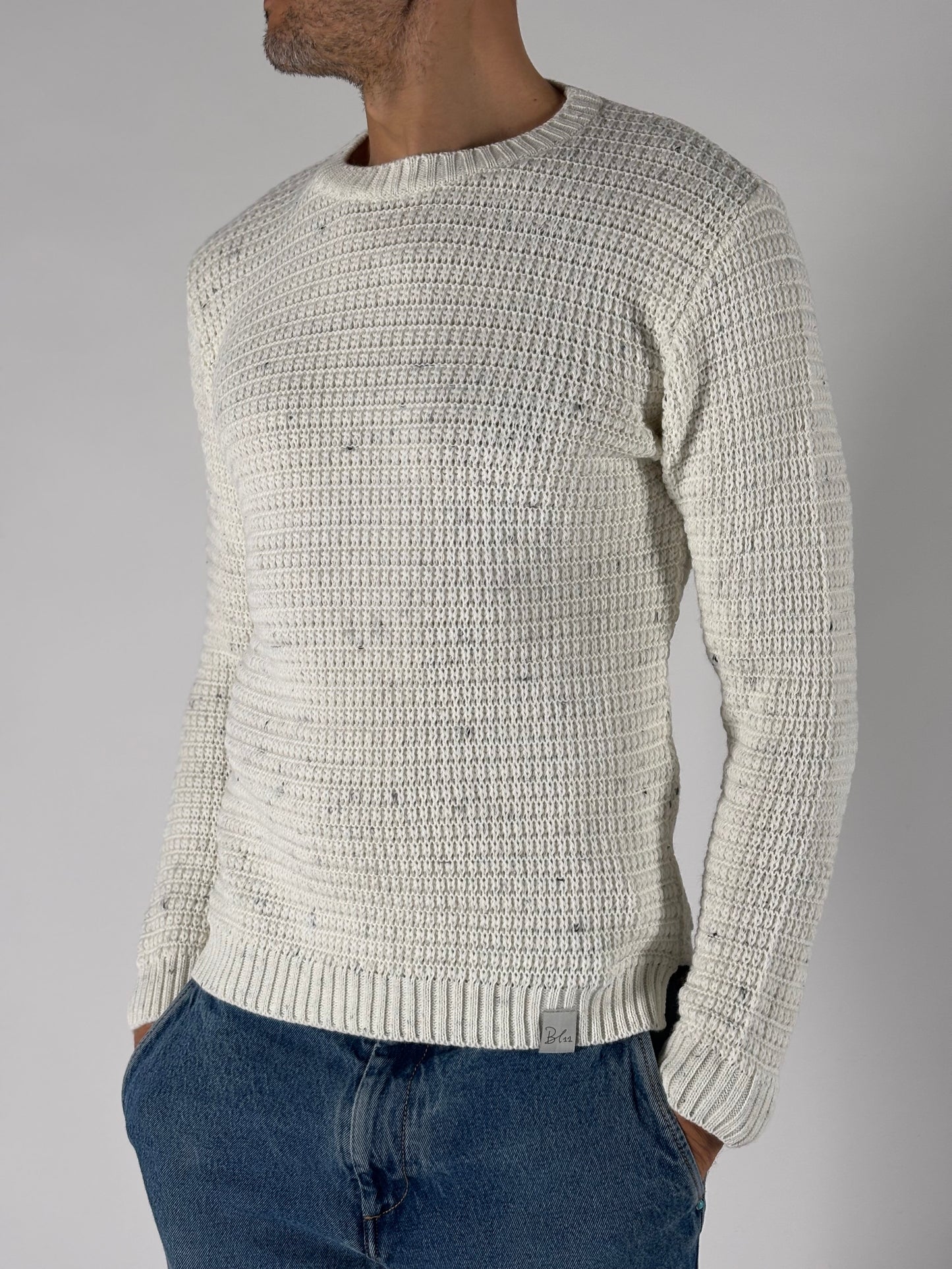 BL11 Maglia girocollo tratto botton PANNA