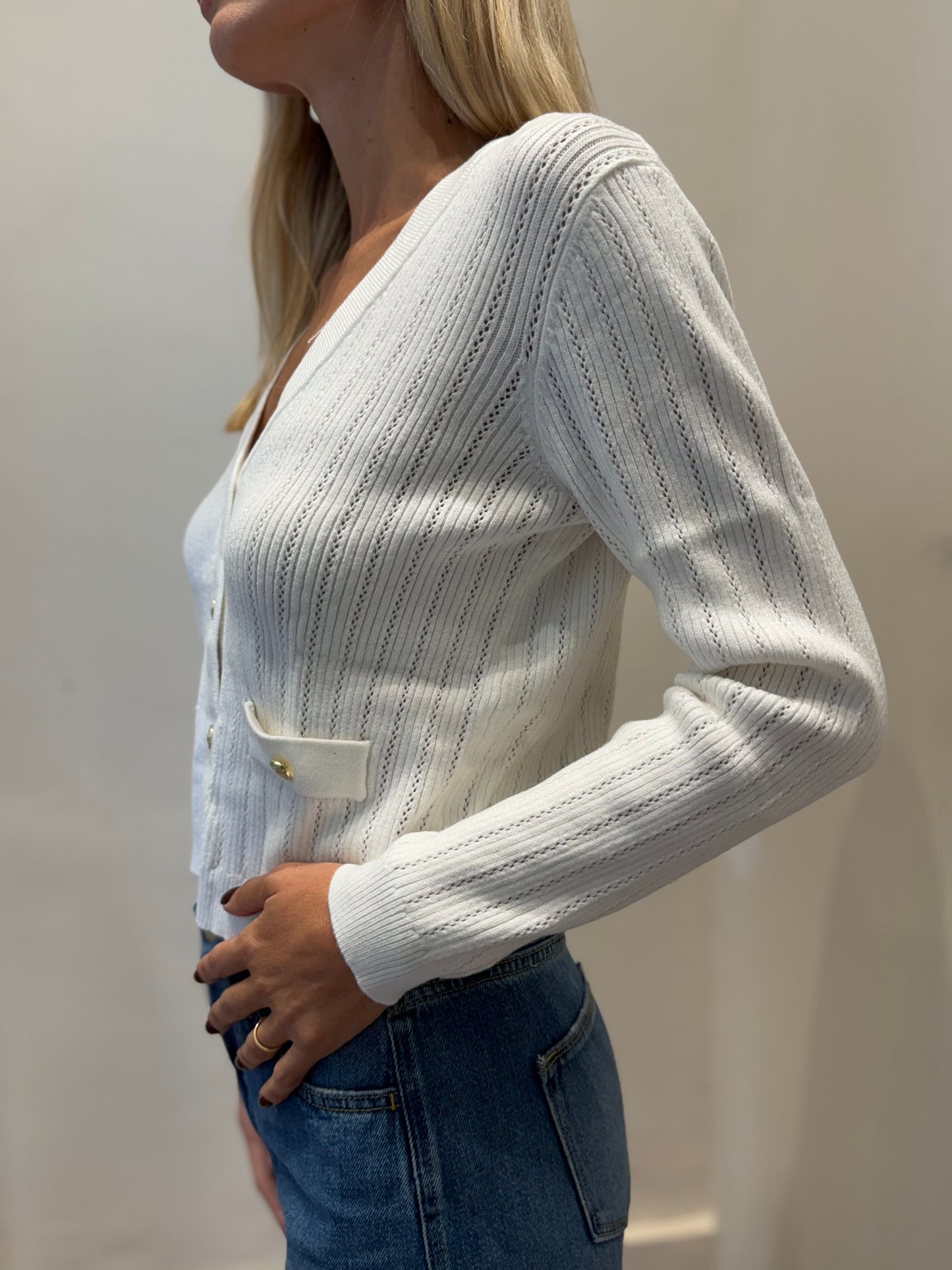 Kocca Cardigan corto con tasche bottoni oro BIANCO