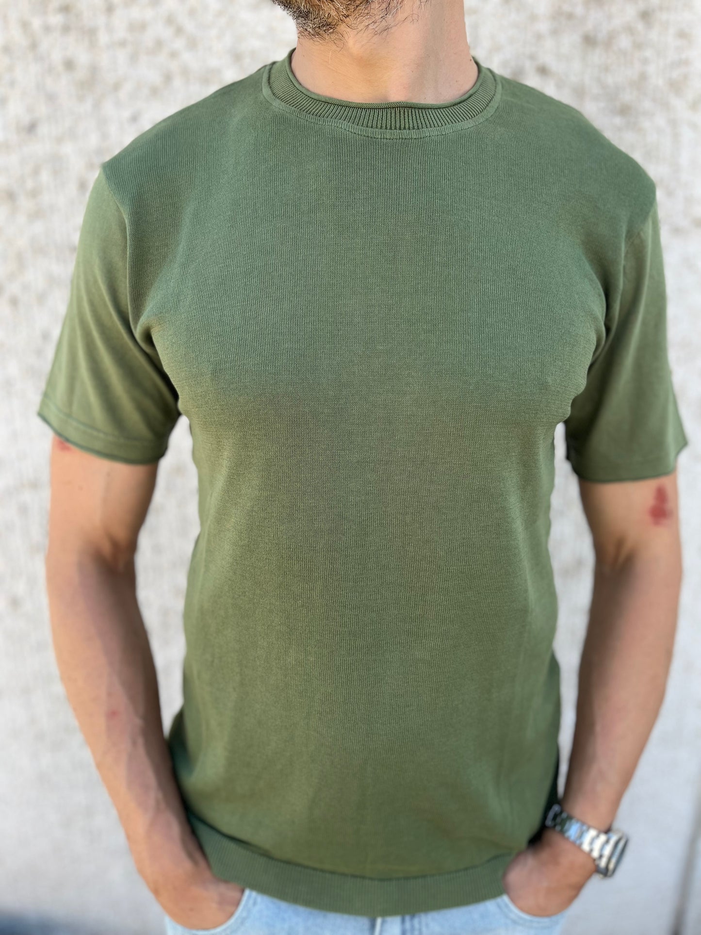 loft88 maglia manica corta in filo di cotone schiena liscia VERDE