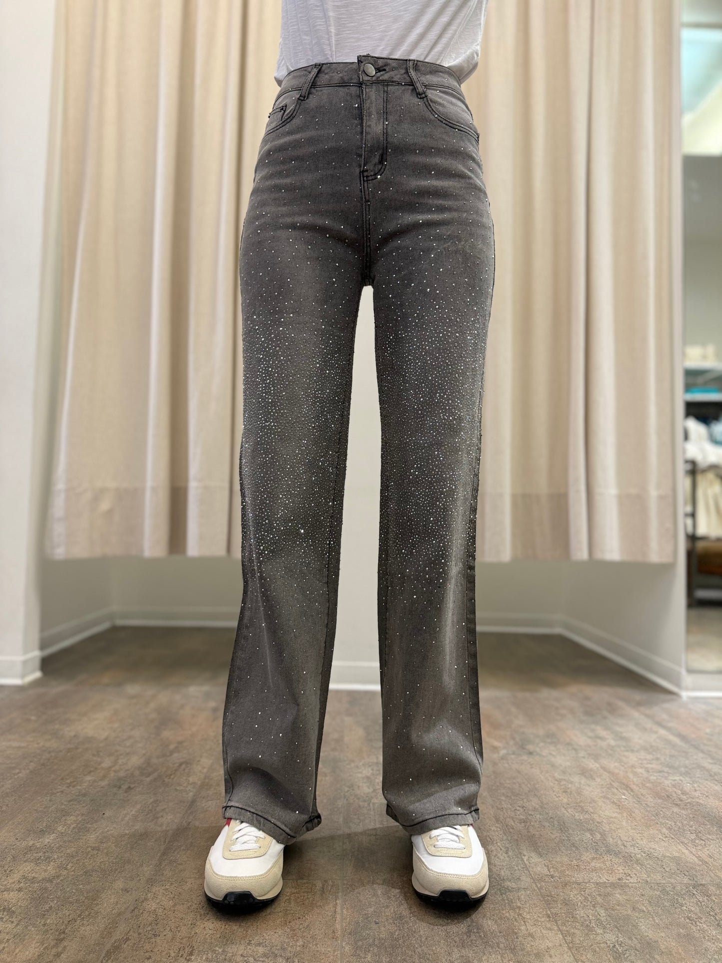 Susy Mix Jeans a palazzo con appl.strass GRIGIO