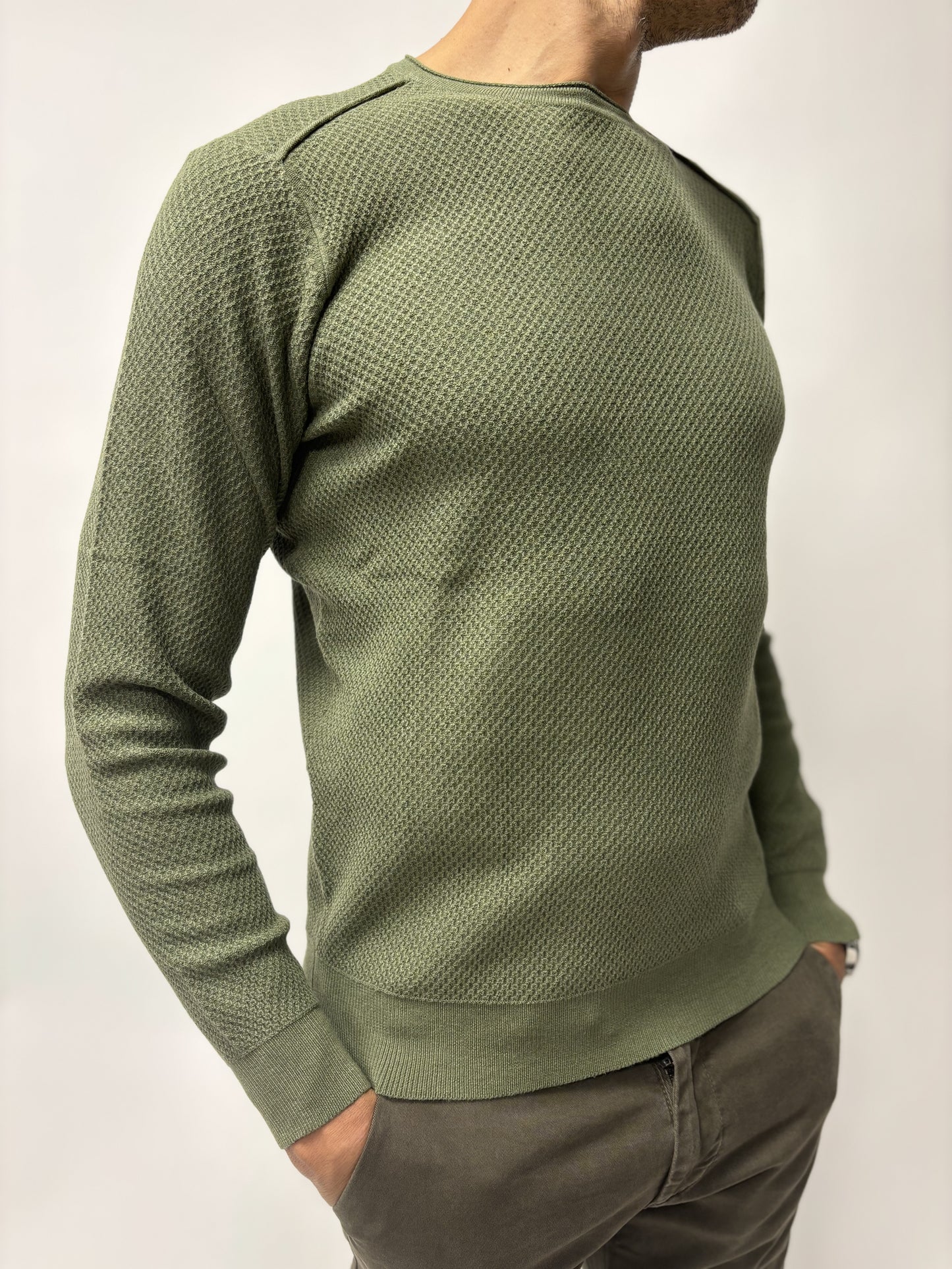 Loft88 Maglia girocollo misto lana nido d'ape VERDE