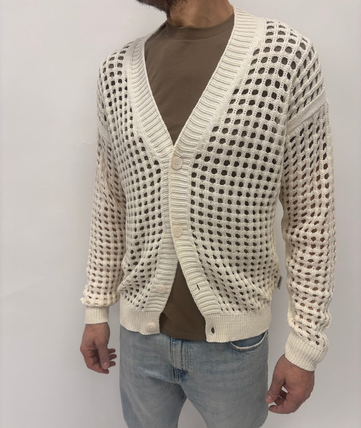 Berna Cardigan monopetto punto rete PANNA