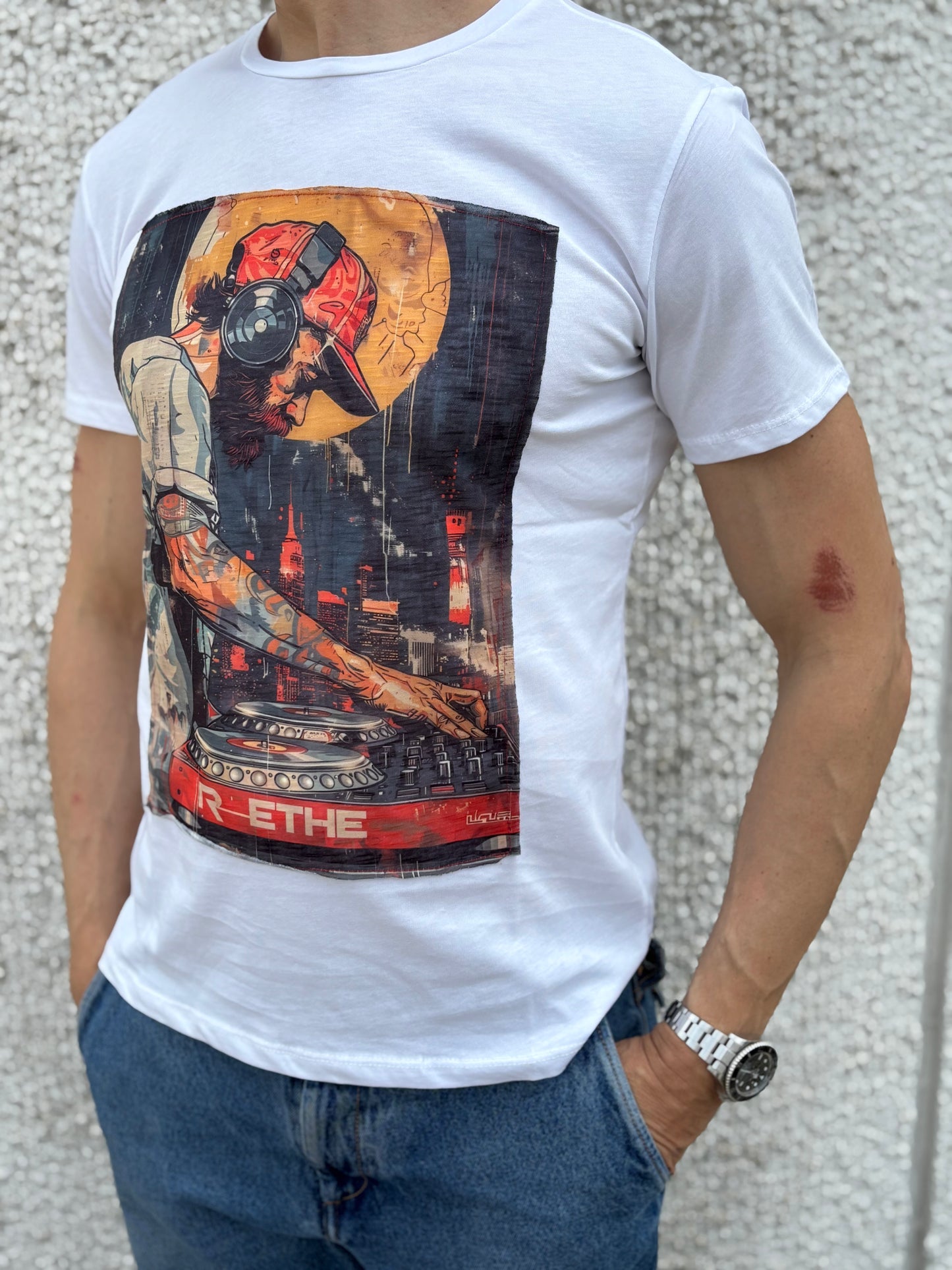 Trepuntonove t-shirt mm dj con cappello e luna BIANCO