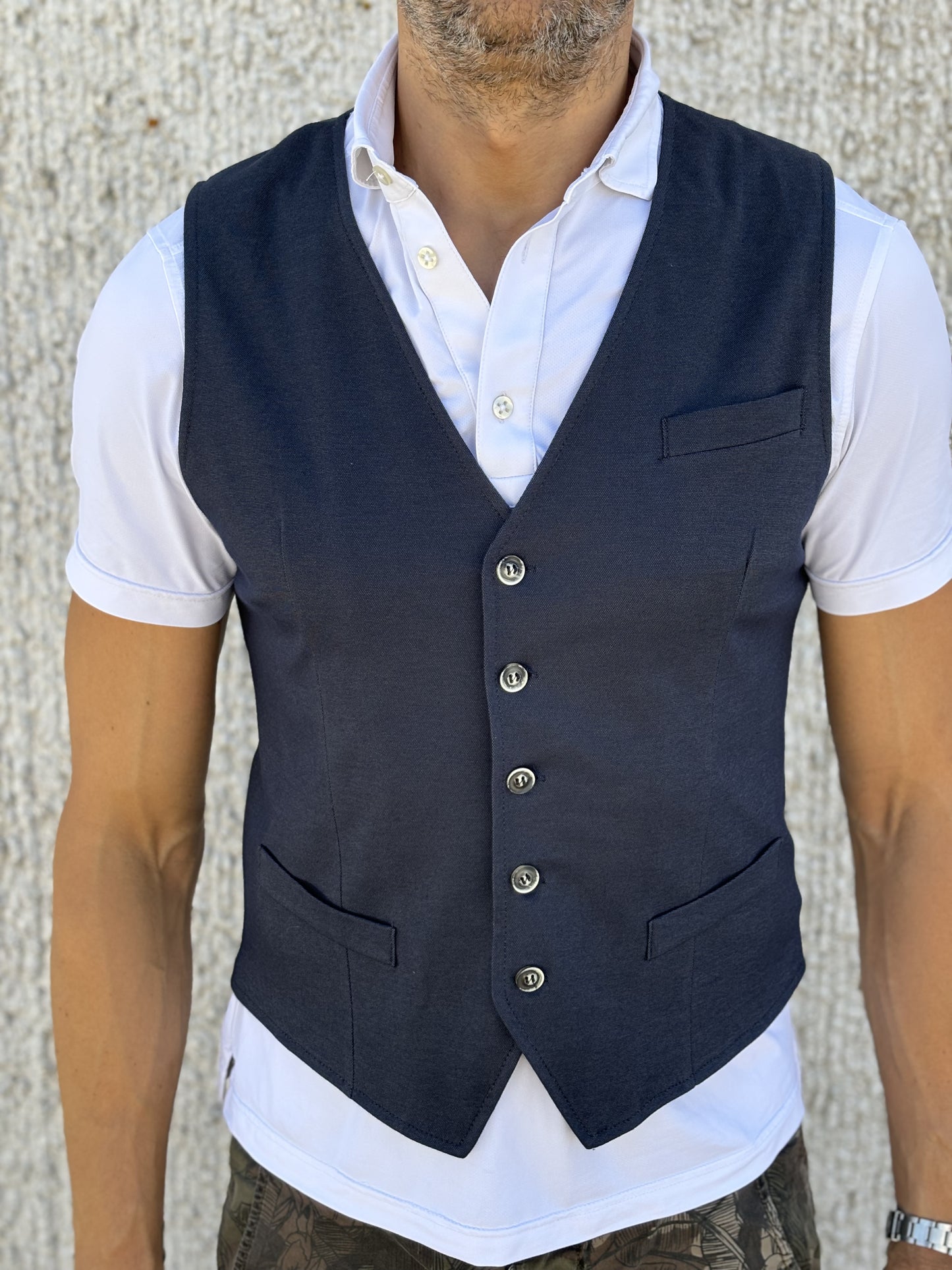 Trepuntonove gilet tessuto jersey BLU