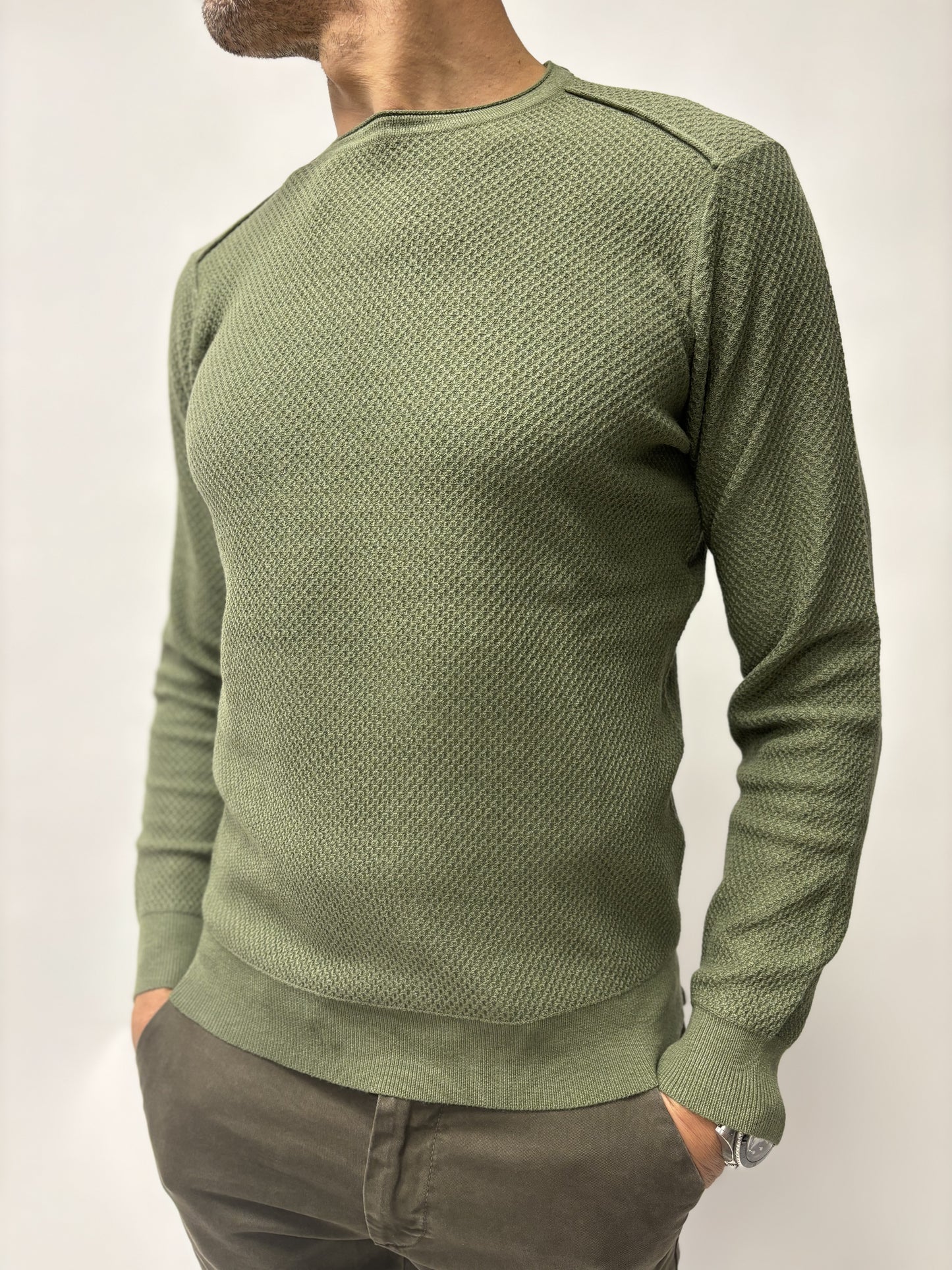 Loft88 Maglia girocollo misto lana nido d'ape VERDE