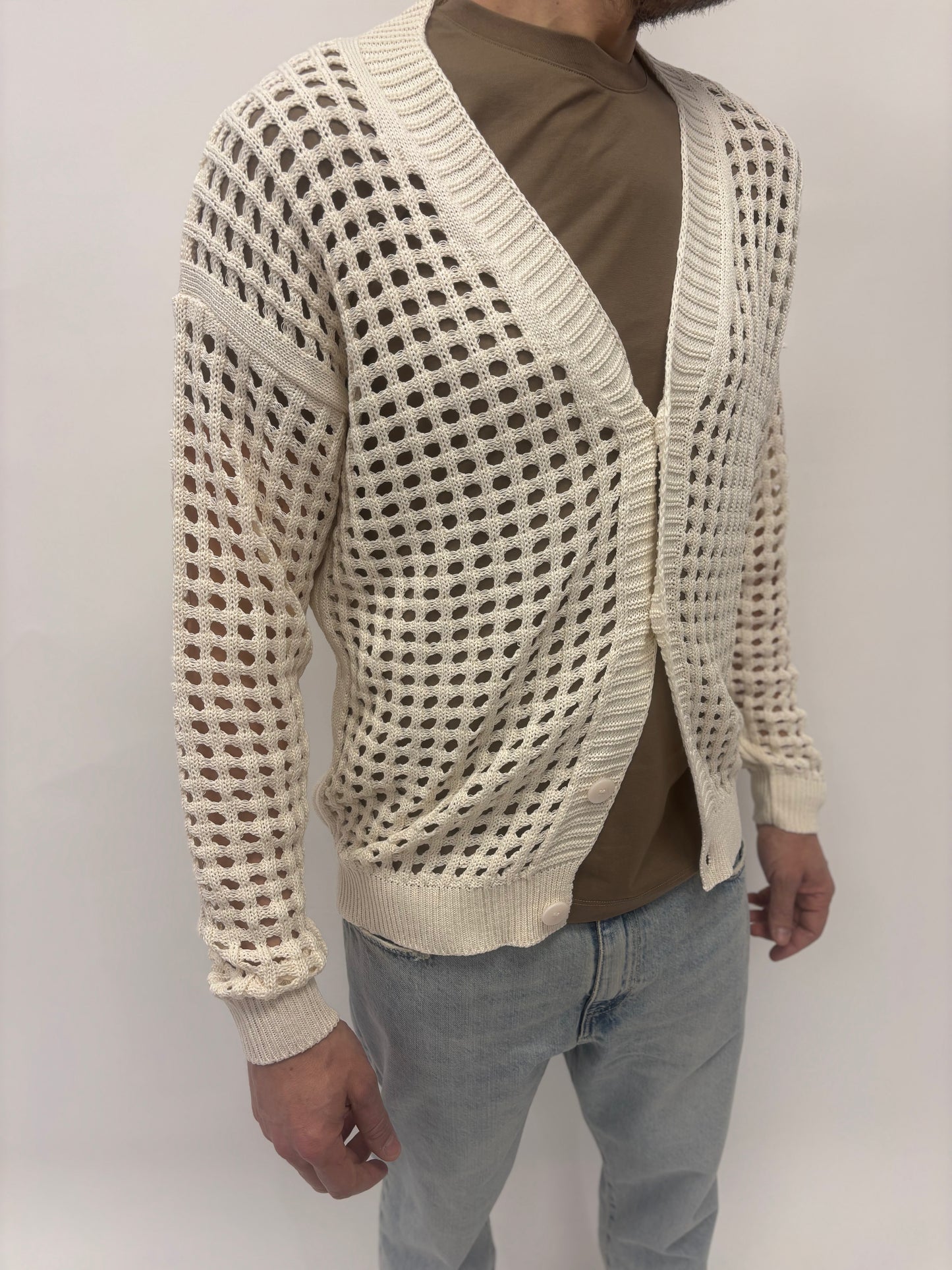 Berna Cardigan monopetto punto rete PANNA