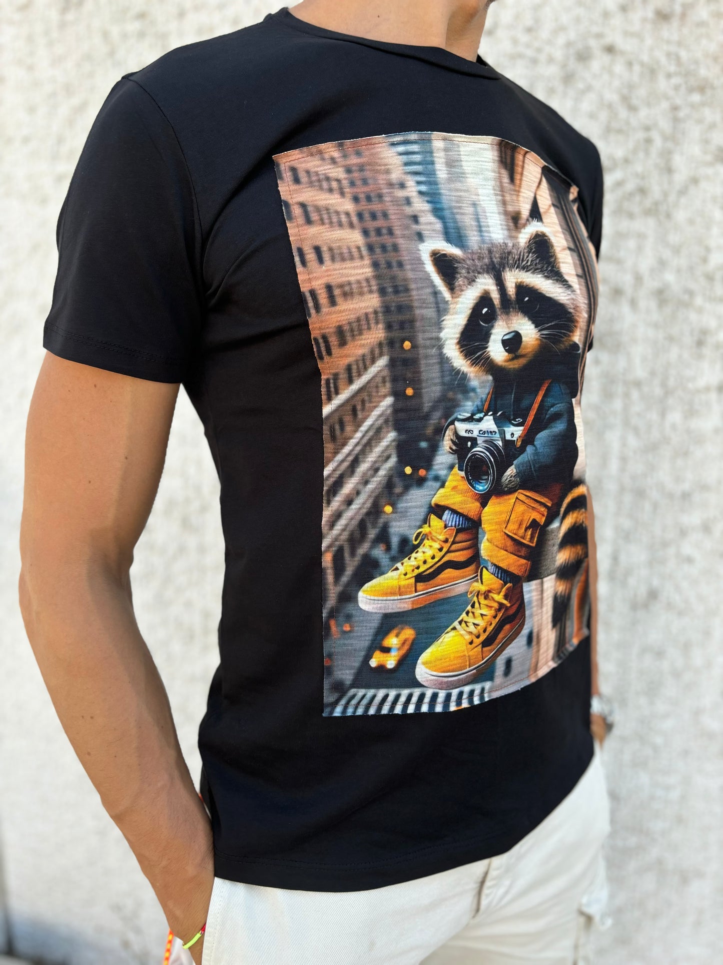 Trepuntonove t-shirt procione foto NERO