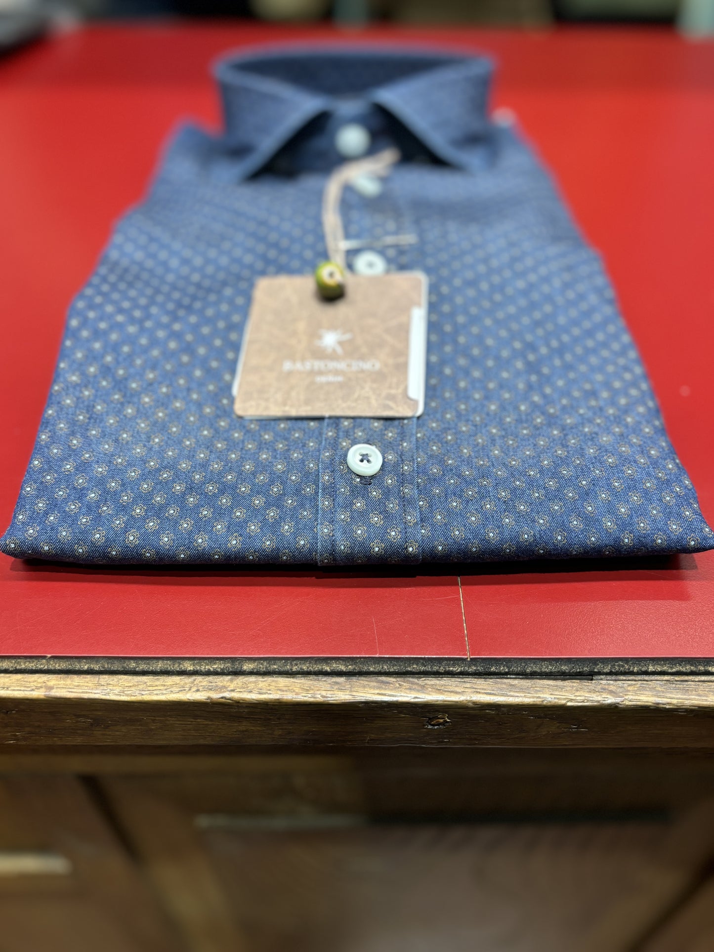 Bastoncino Camicia 100% cotone fantasia fiori DENIM BLU