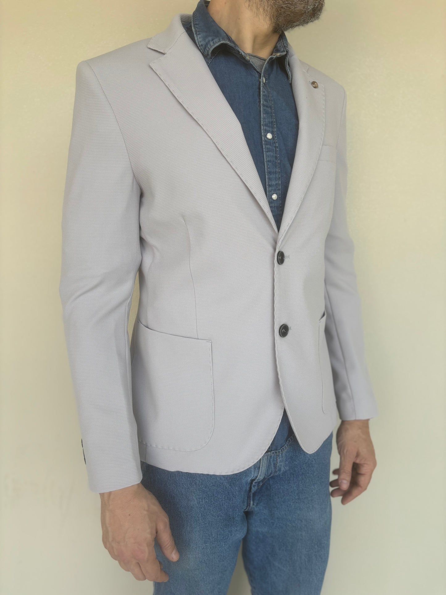 Le braghe giacca jersey microperato GRIGO PERLA