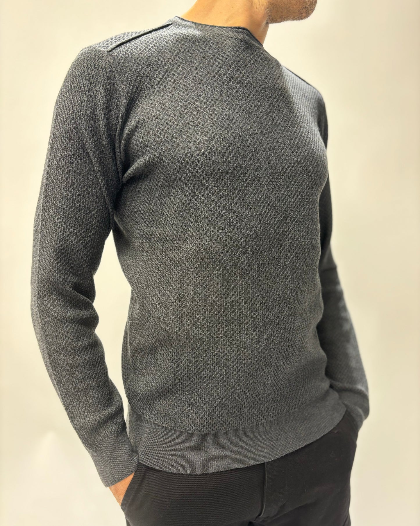 Loft88 Maglia girocollo misto lana nido d'ape ANTRACITE