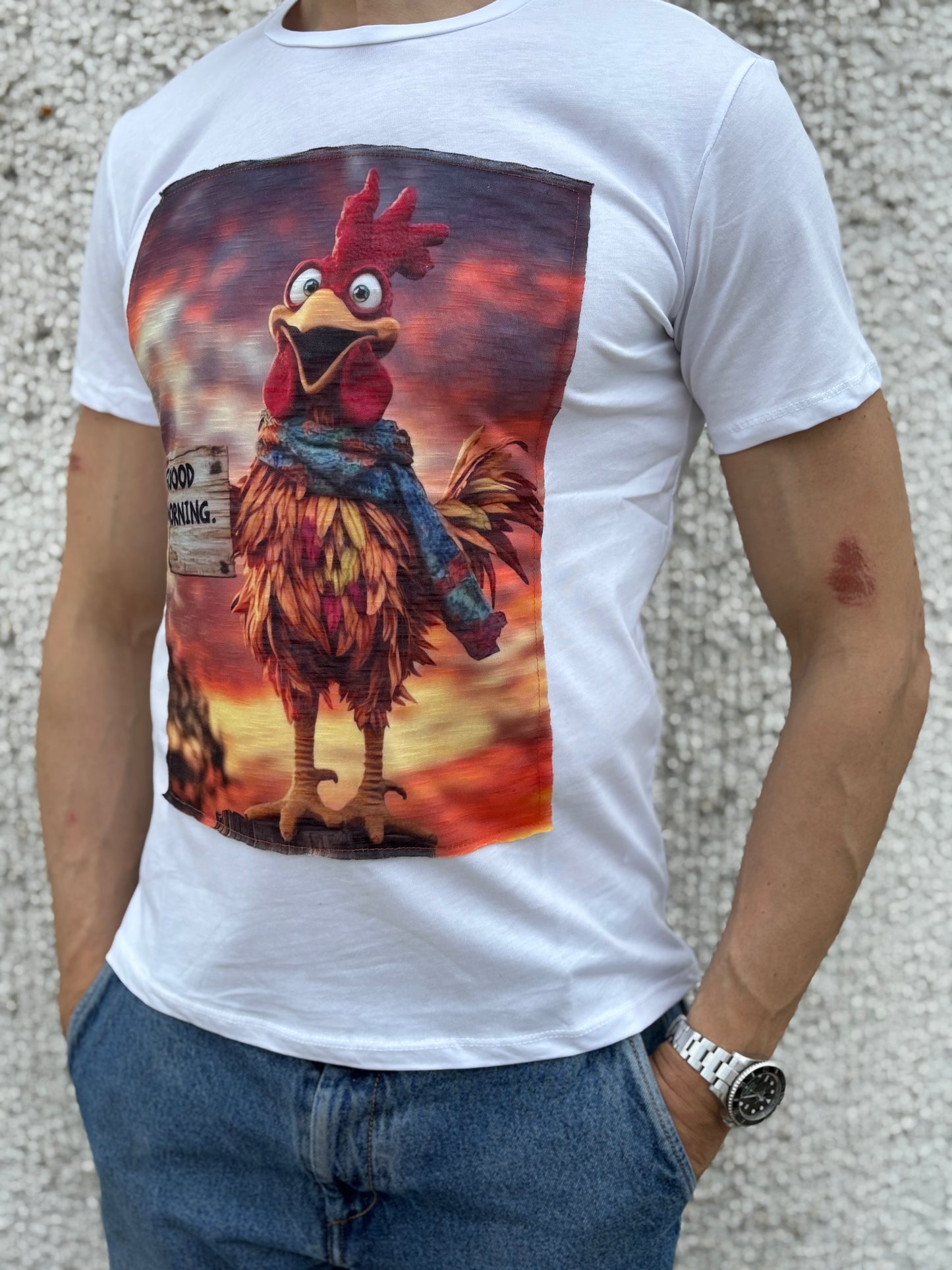 Trepuntonove t-shirt mm gallo buongiorno BIANCO