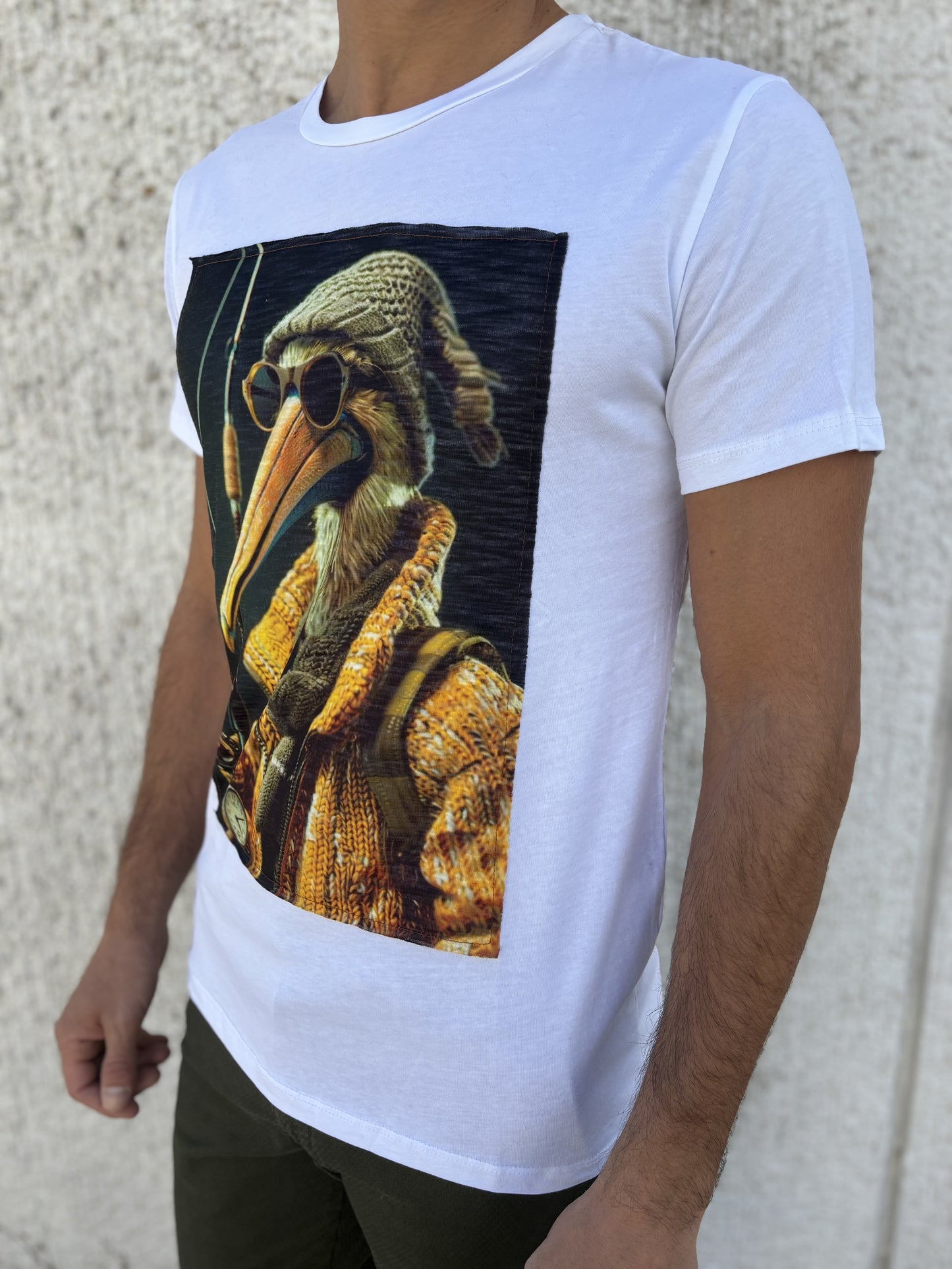 Trepuntonove T-shirt airone occhiali e cuffia BIANCO