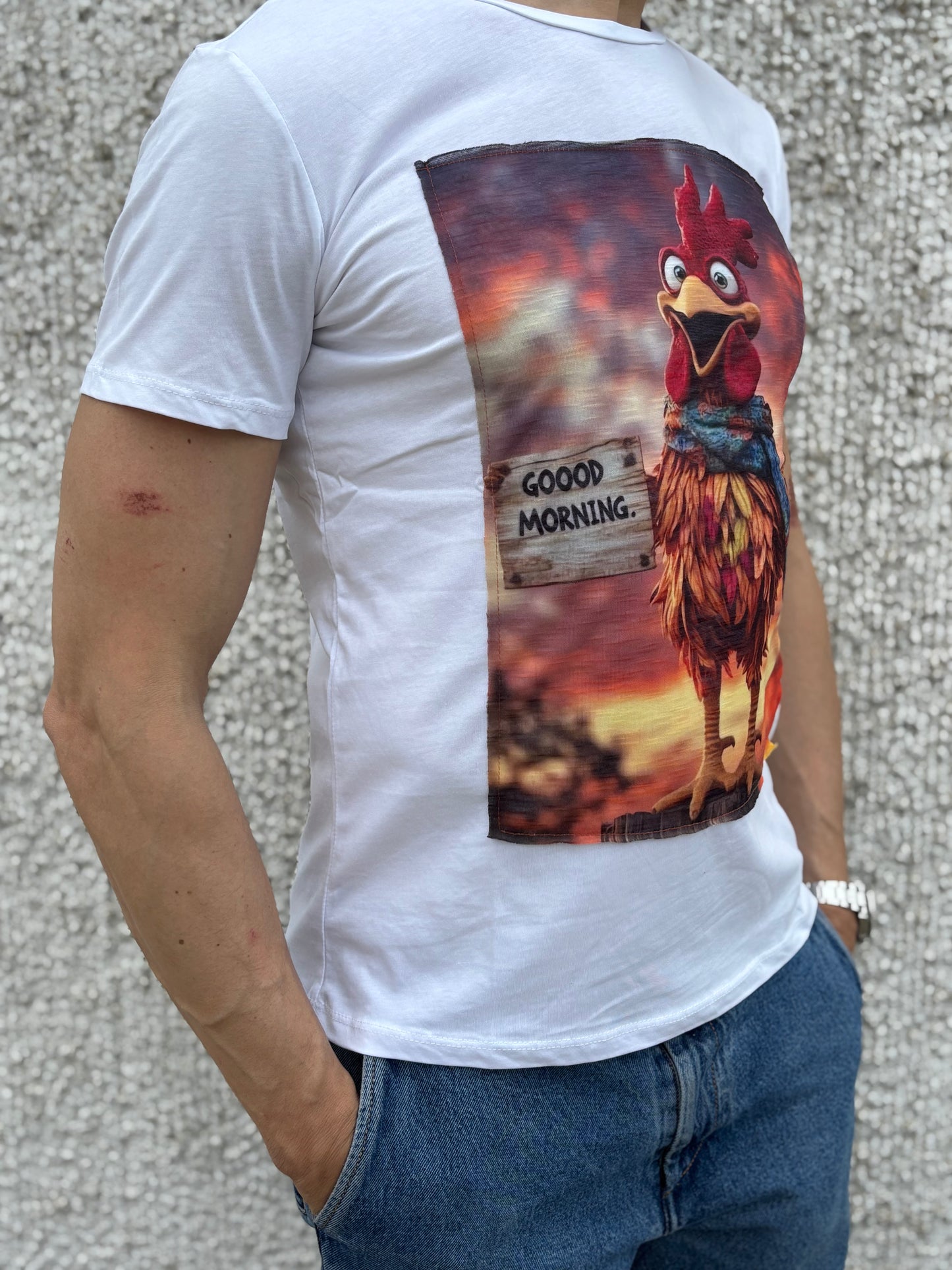Trepuntonove t-shirt mm gallo buongiorno BIANCO