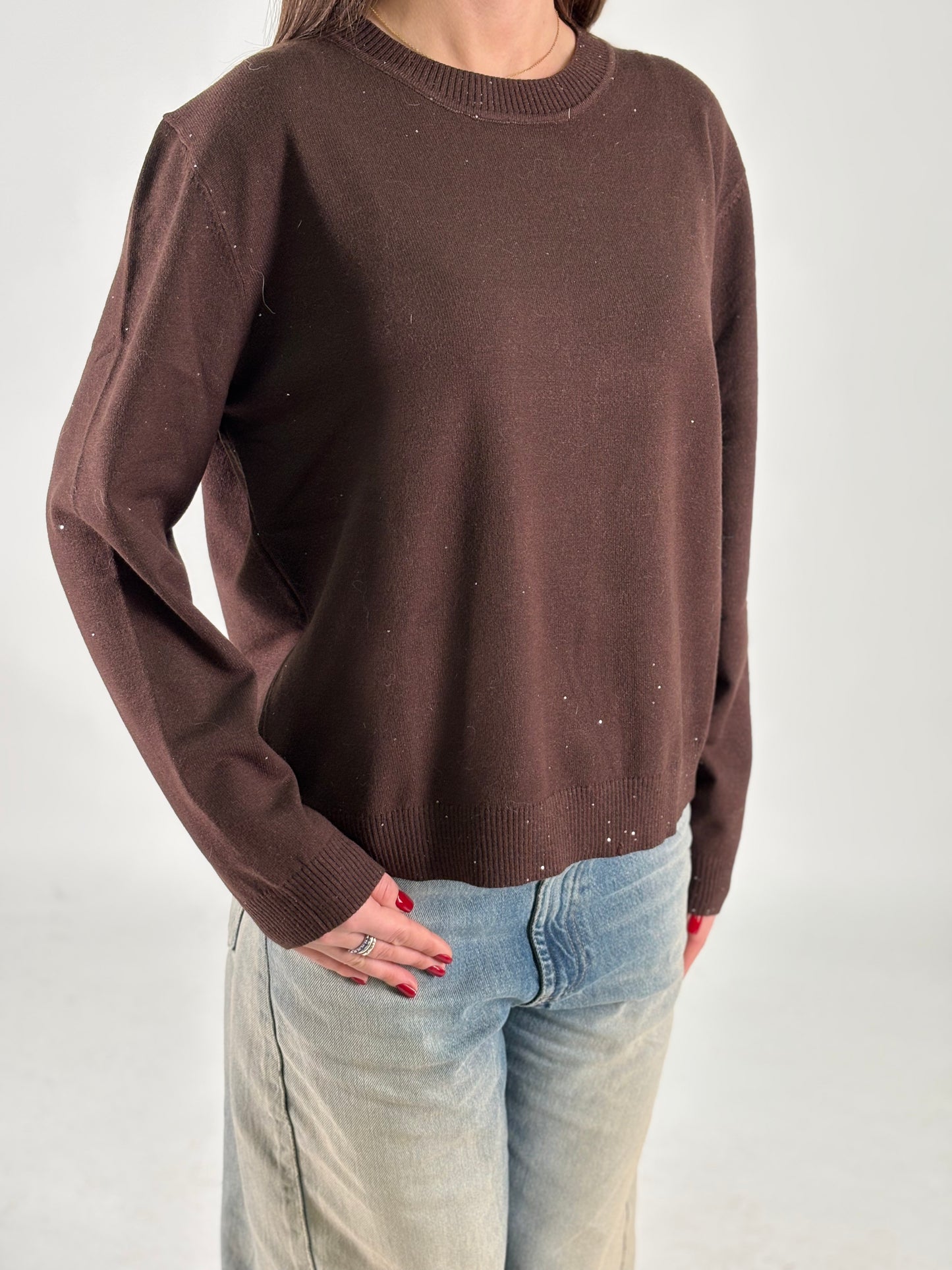 Anonyme Maglia ml con paillettes argento MARRONE